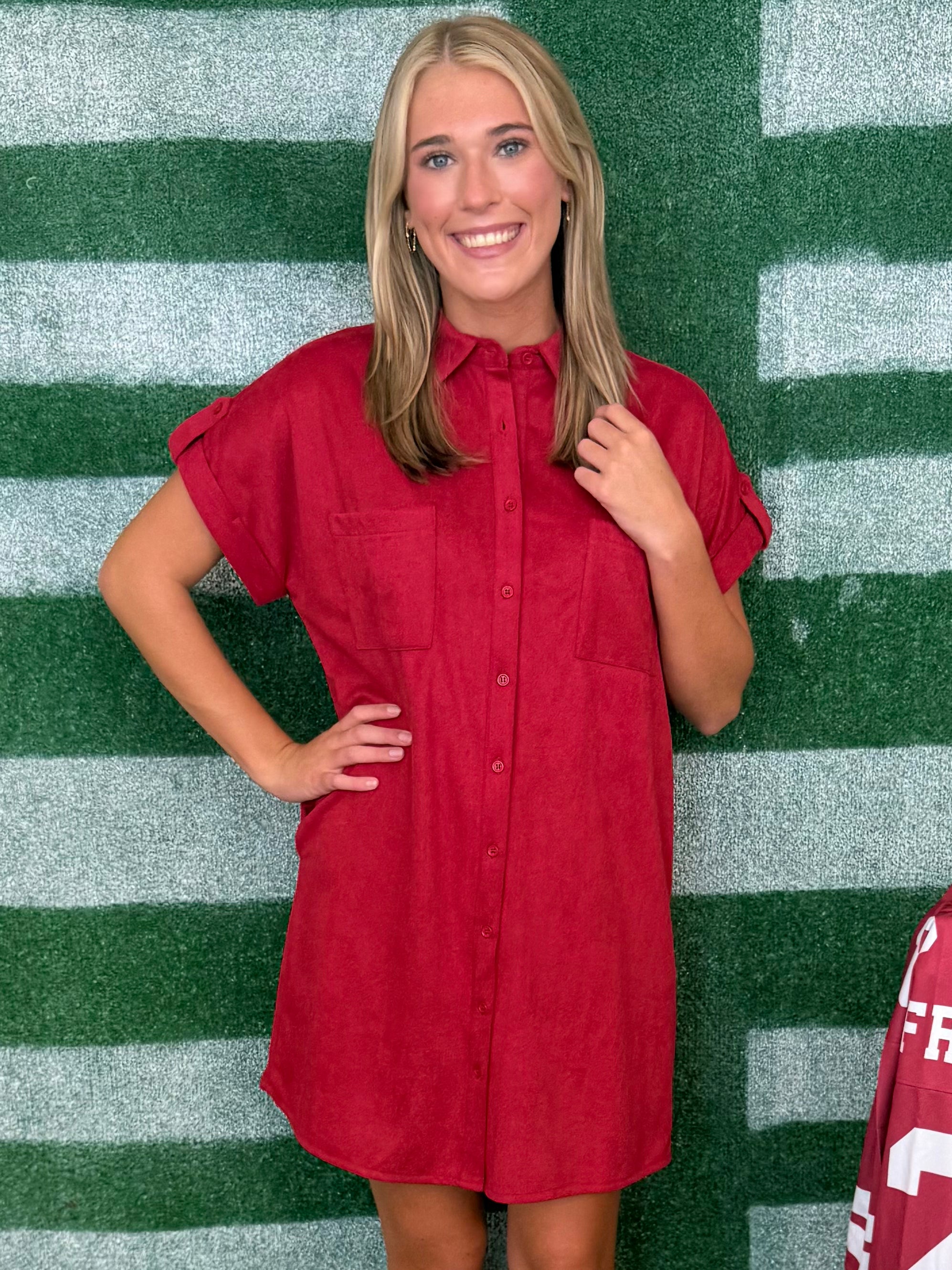 The Little Things Red Button Up Shirt Dress-Shop-Womens-Boutique-Clothing