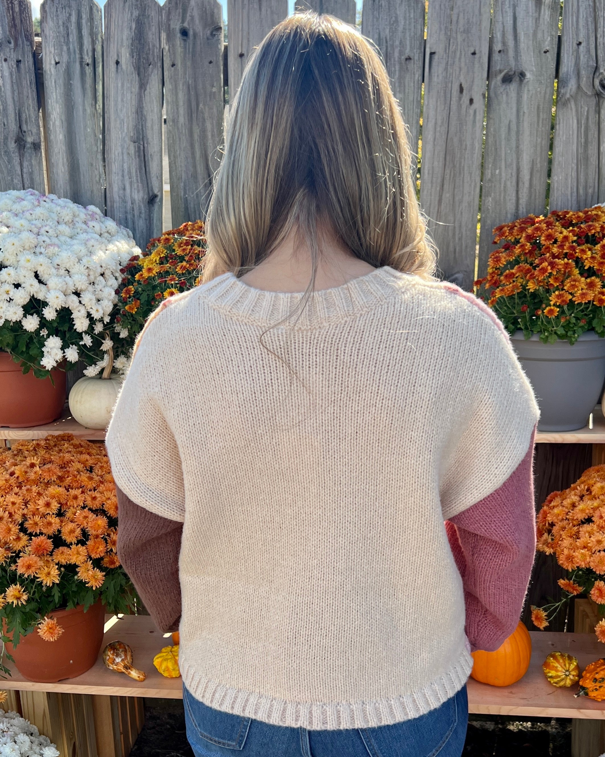 Just In Time Oatmeal Color-block Sweater-Shop-Womens-Boutique-Clothing