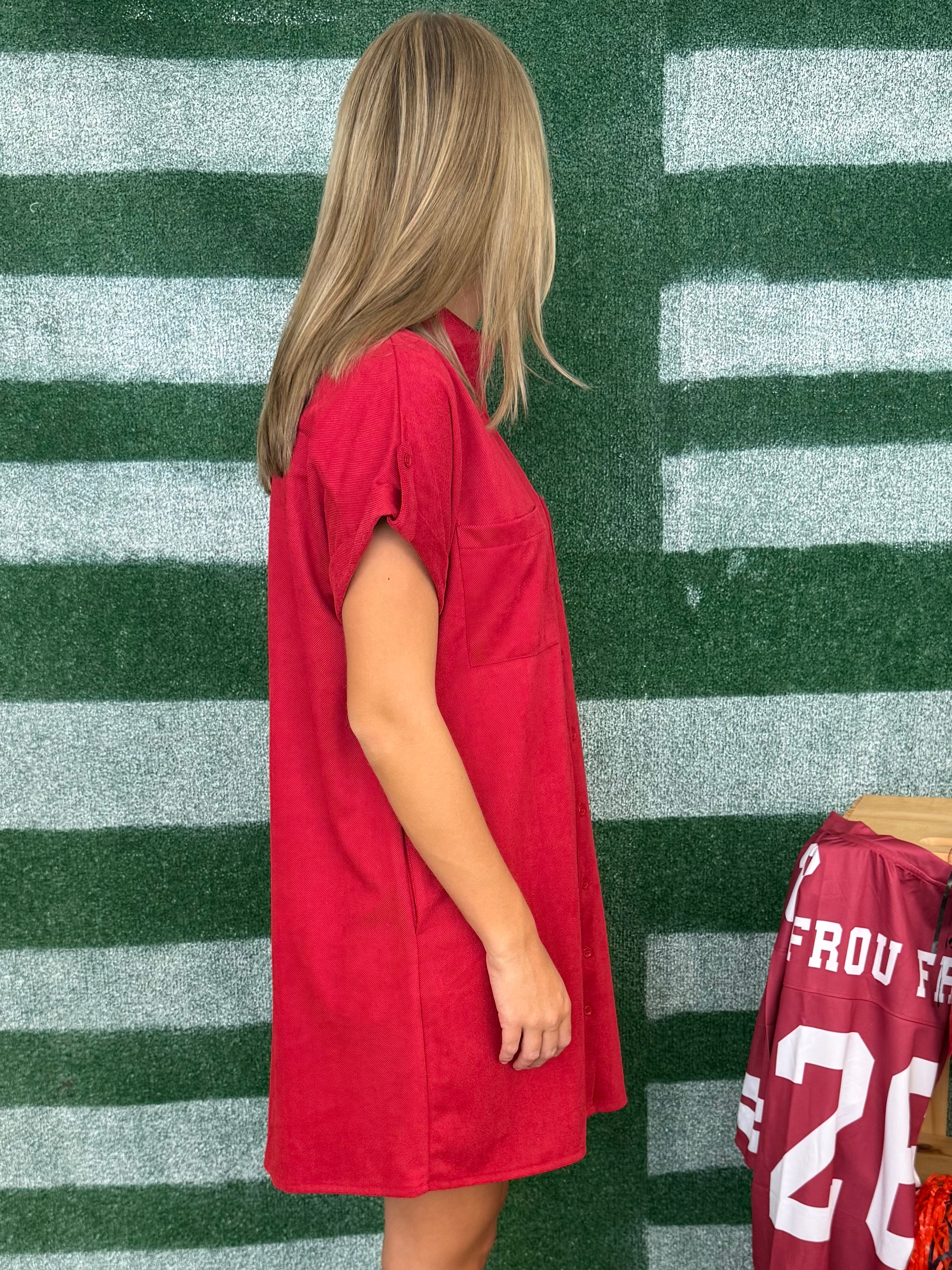 The Little Things Red Button Up Shirt Dress-Shop-Womens-Boutique-Clothing