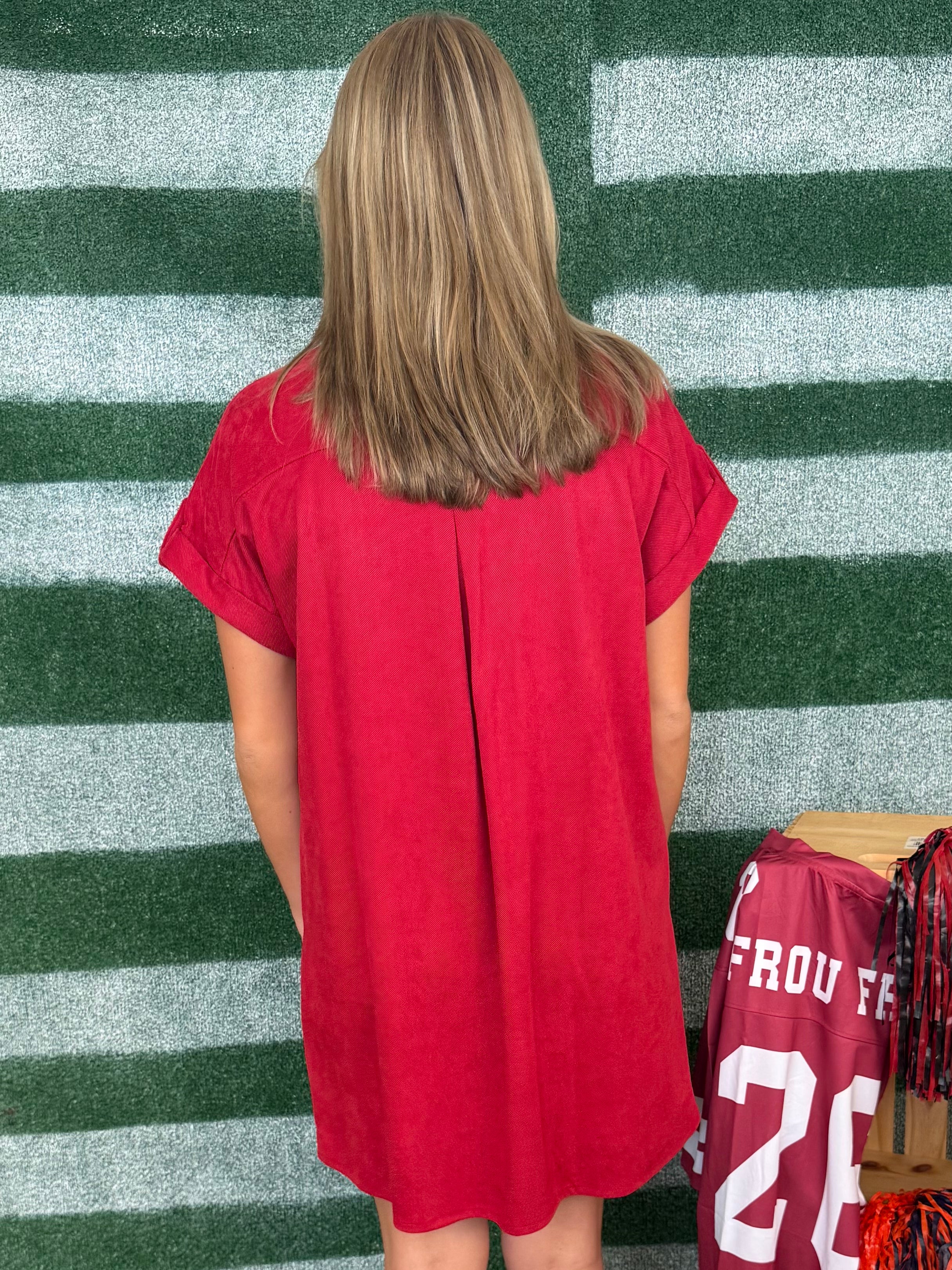 The Little Things Red Button Up Shirt Dress-Shop-Womens-Boutique-Clothing