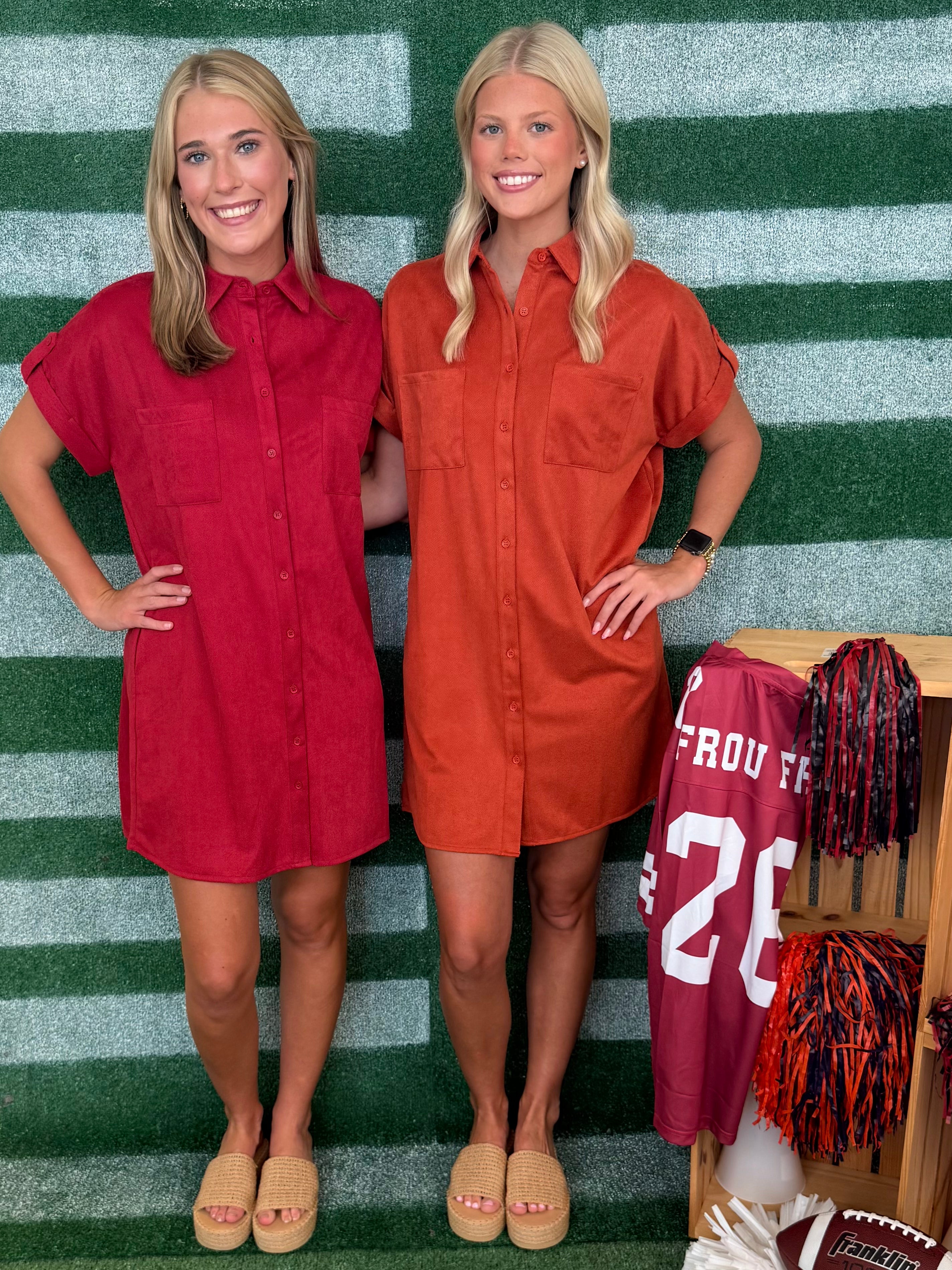 The Little Things Red Button Up Shirt Dress-Shop-Womens-Boutique-Clothing