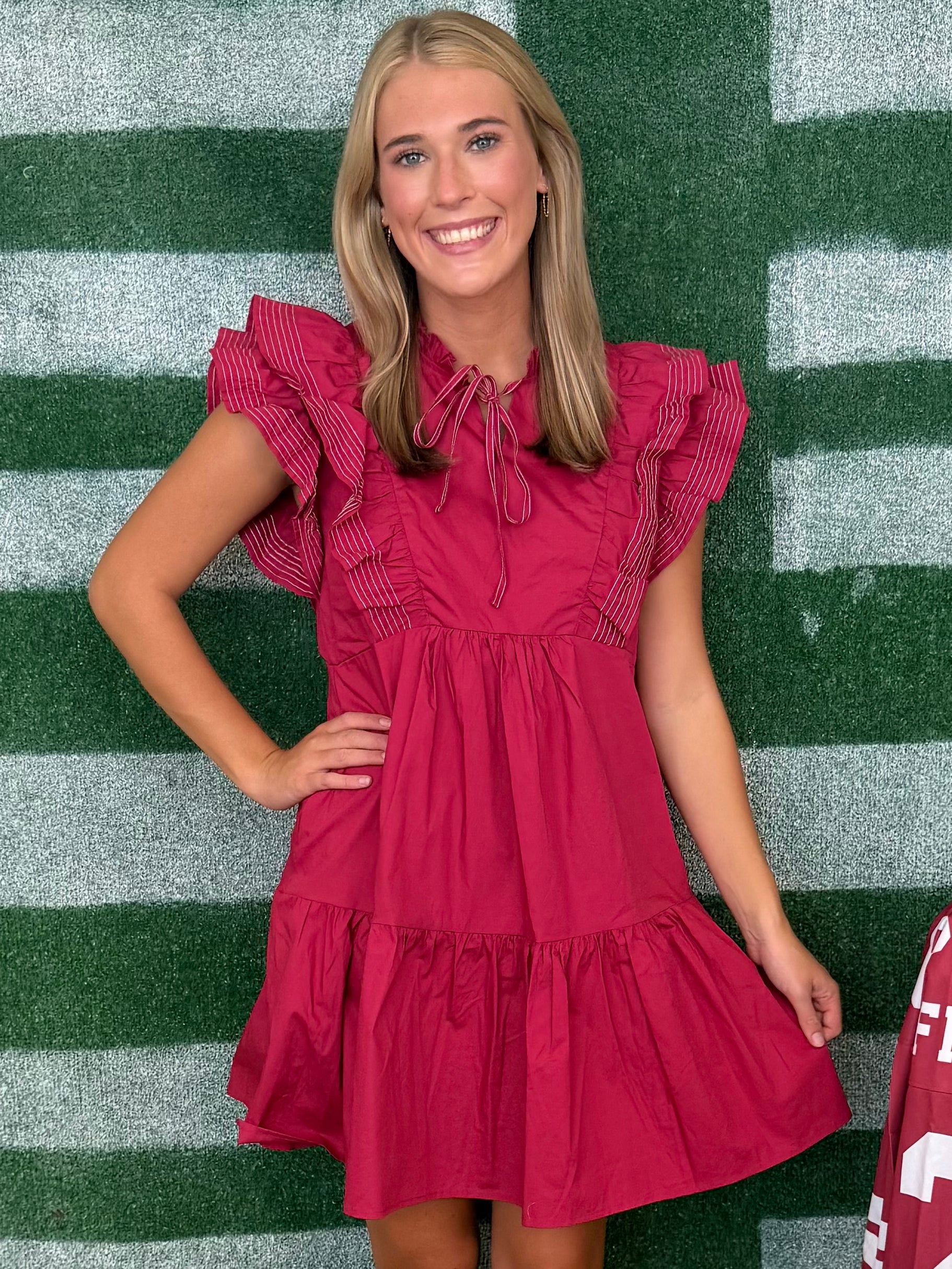 Touchdown Time Berry Ruffle Sleeve Dress-Shop-Womens-Boutique-Clothing