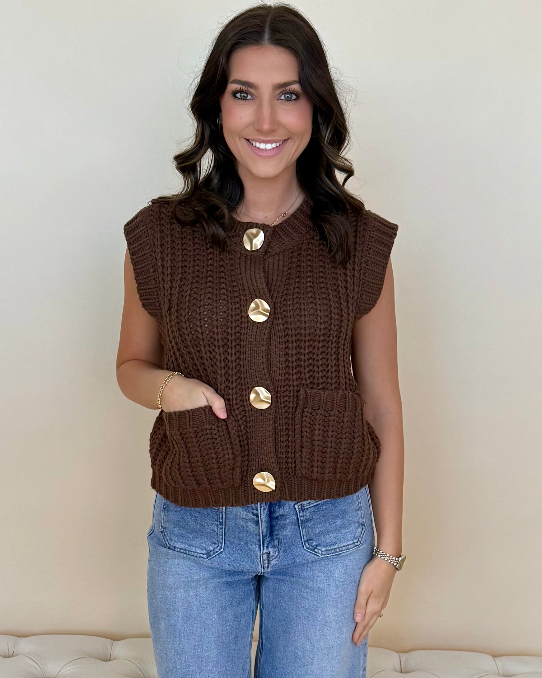 Chasing The Cold Brown Button Sweater Vest-Shop-Womens-Boutique-Clothing