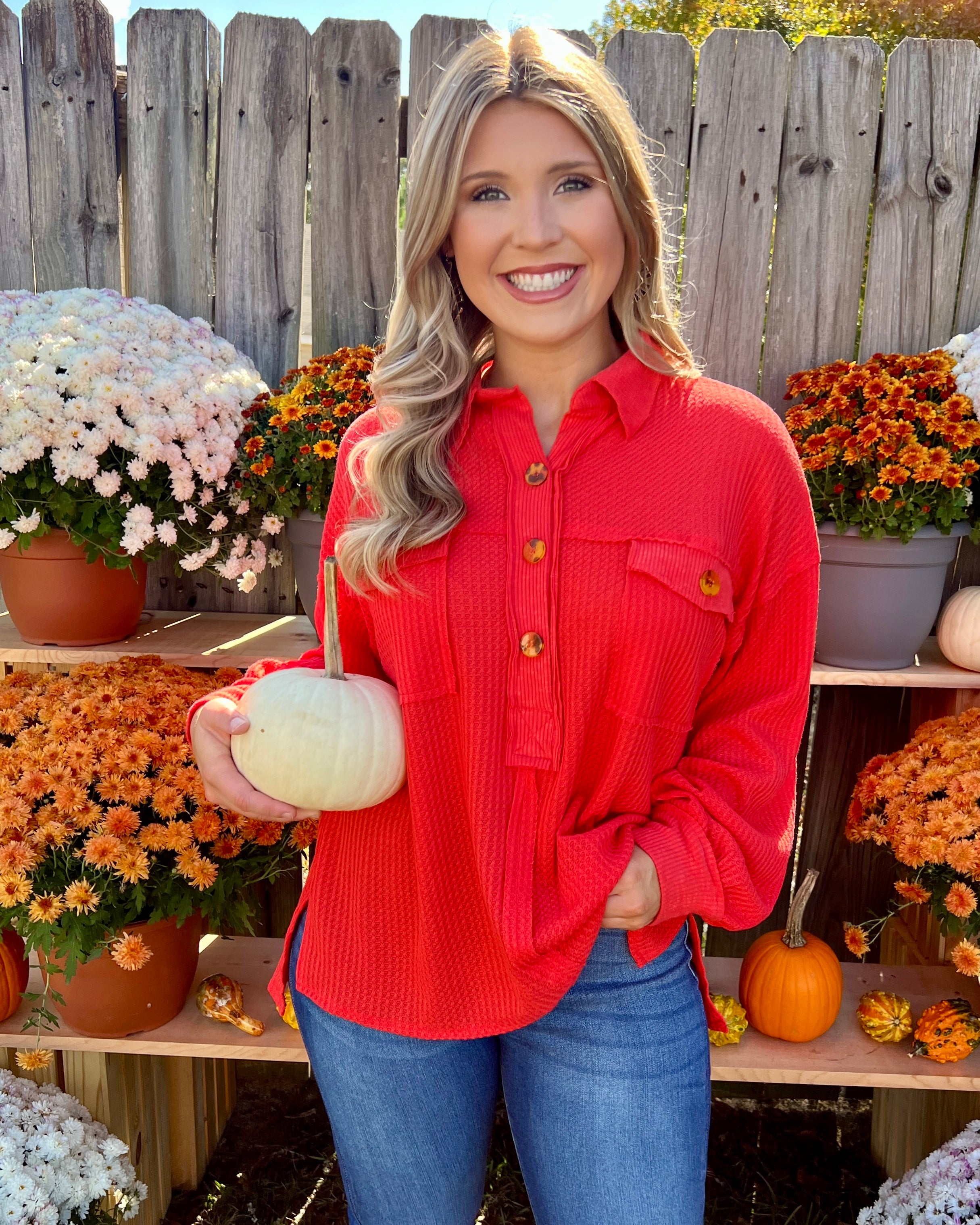 Winding Down Orange Waffle Knit Top-Shop-Womens-Boutique-Clothing