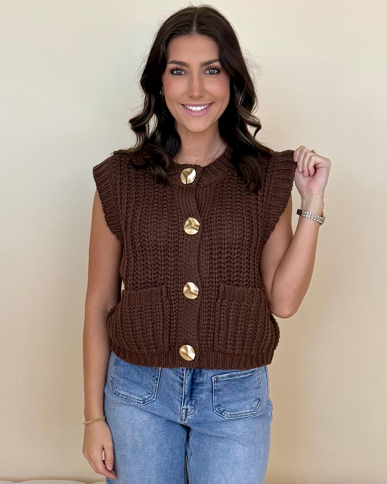 Chasing The Cold Brown Button Sweater Vest-Shop-Womens-Boutique-Clothing