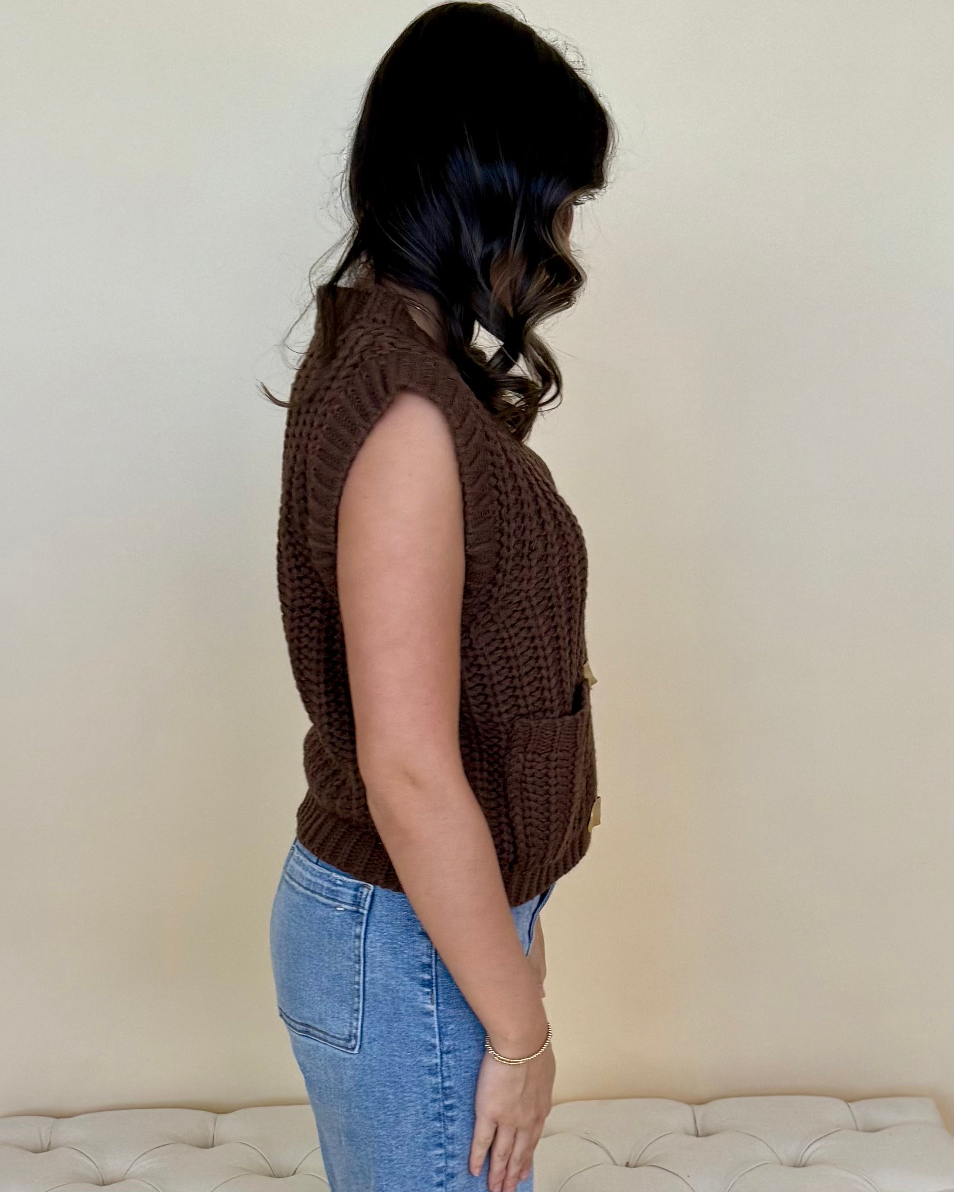 Chasing The Cold Brown Button Sweater Vest-Shop-Womens-Boutique-Clothing