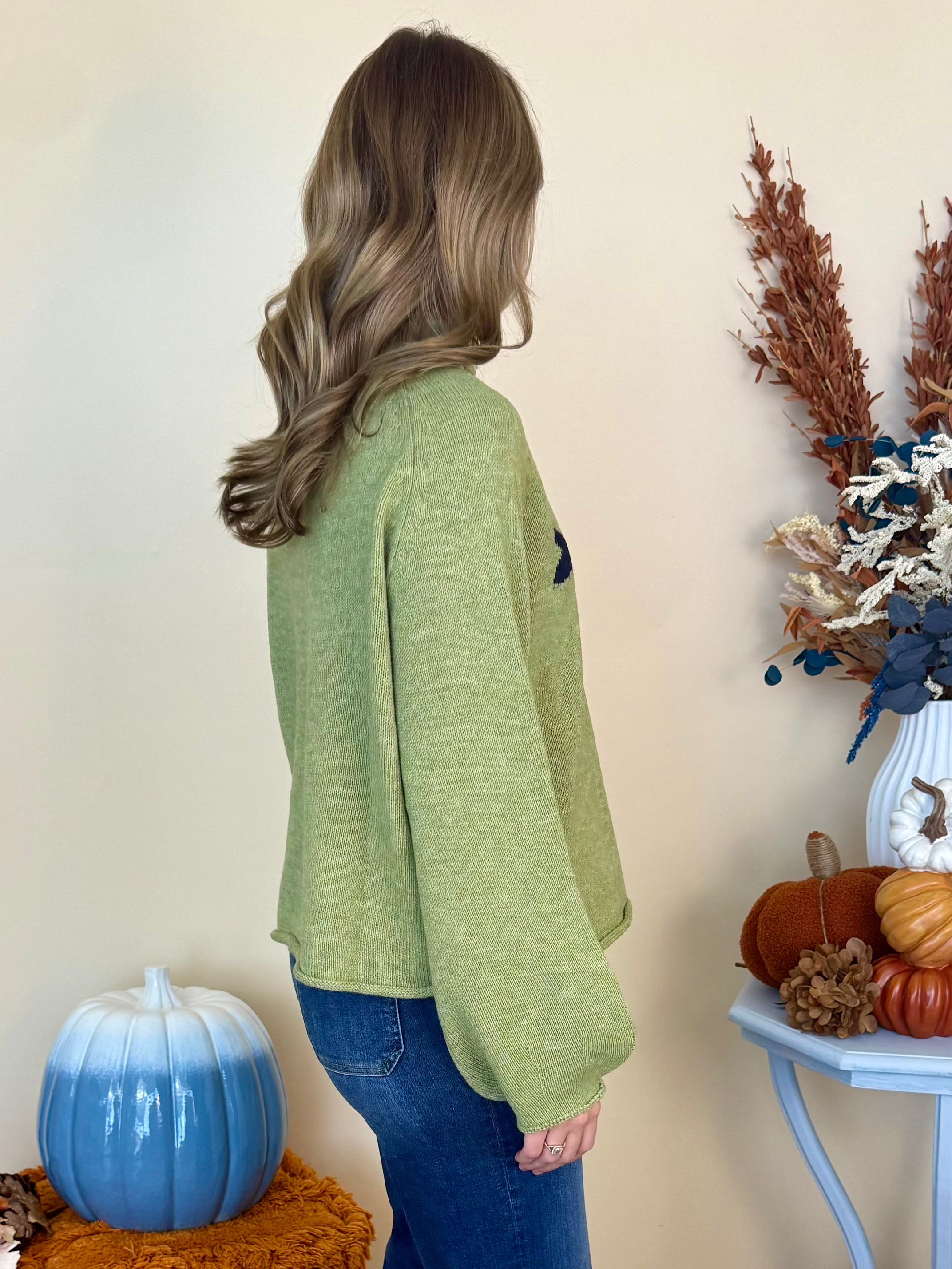 Free Spirit Olive Sardine Rolled Knit Sweater-Shop-Womens-Boutique-Clothing