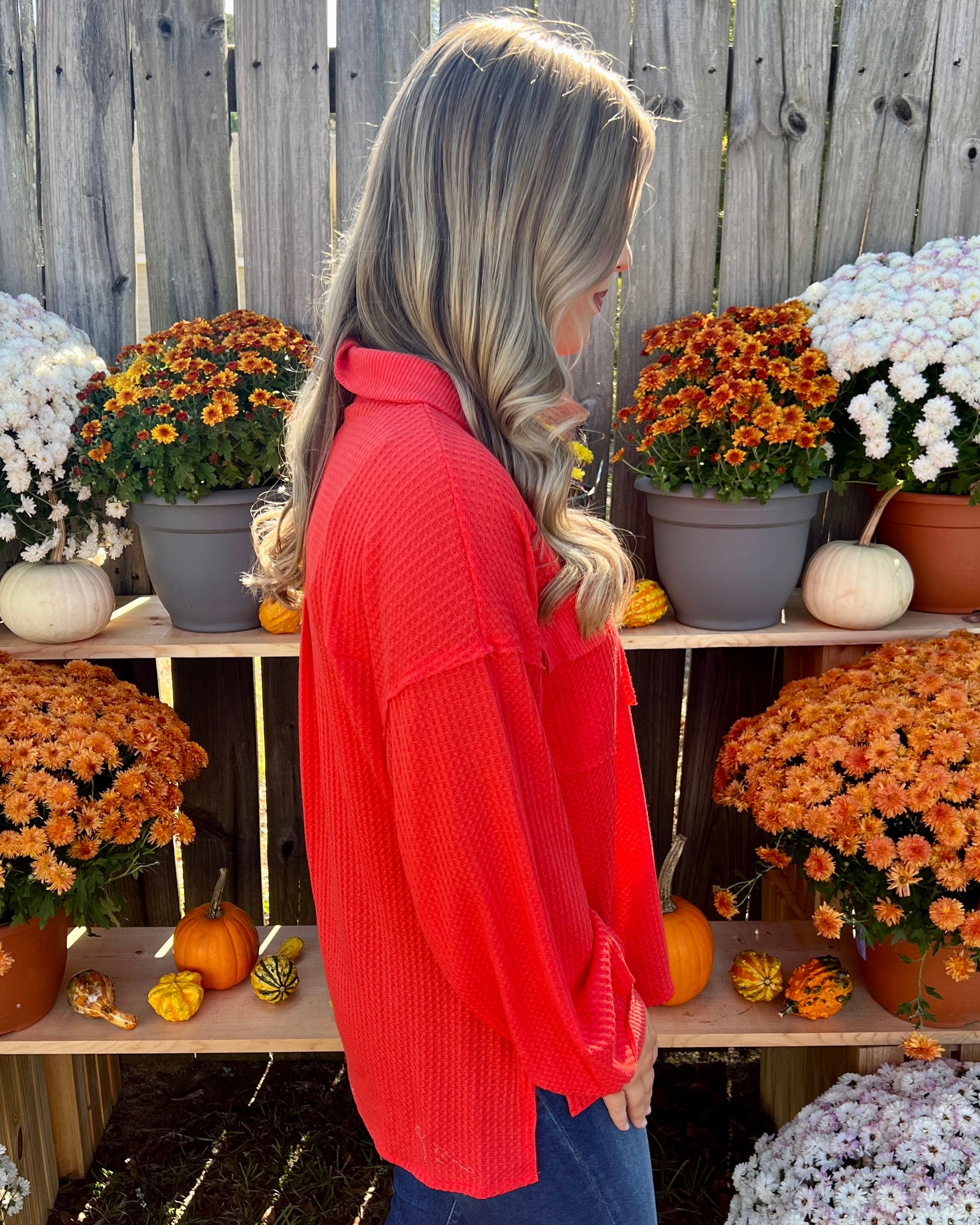 Winding Down Orange Waffle Knit Top-Shop-Womens-Boutique-Clothing
