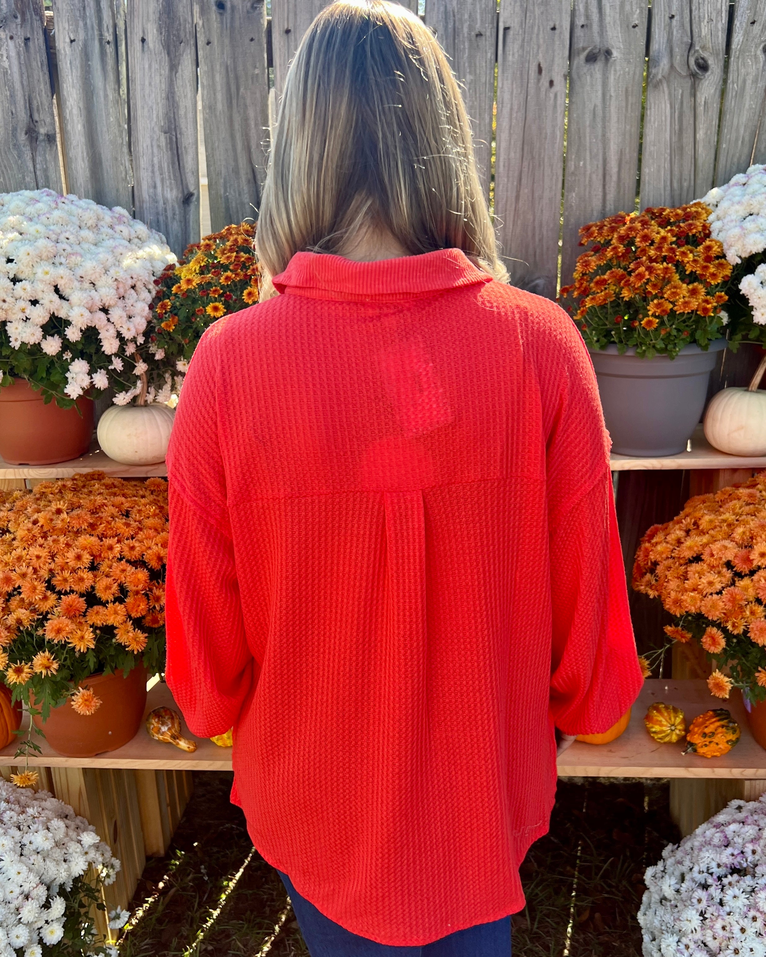 Winding Down Orange Waffle Knit Top-Shop-Womens-Boutique-Clothing