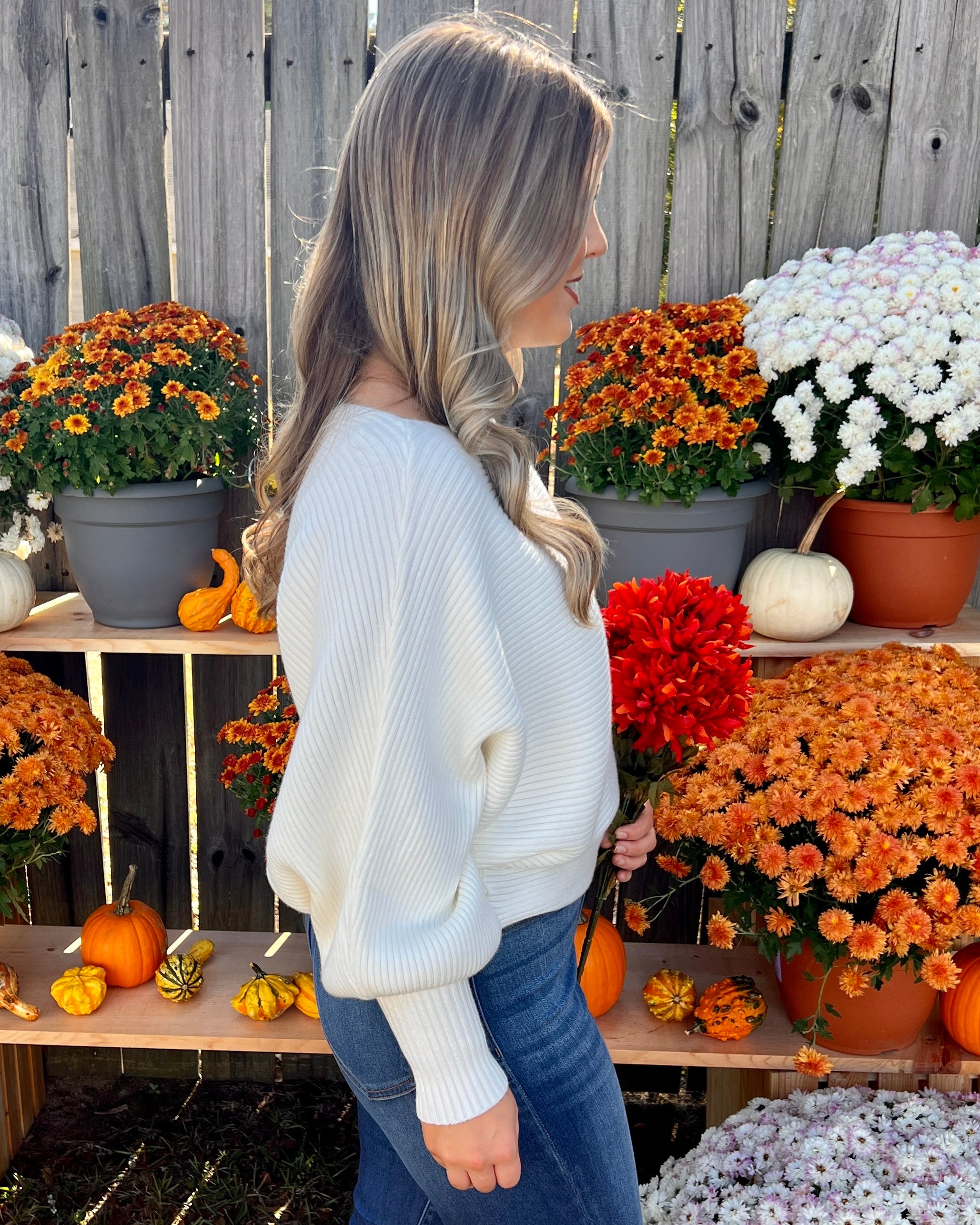 Make You Feel Off White Ribbed Dolman Sweater-Shop-Womens-Boutique-Clothing