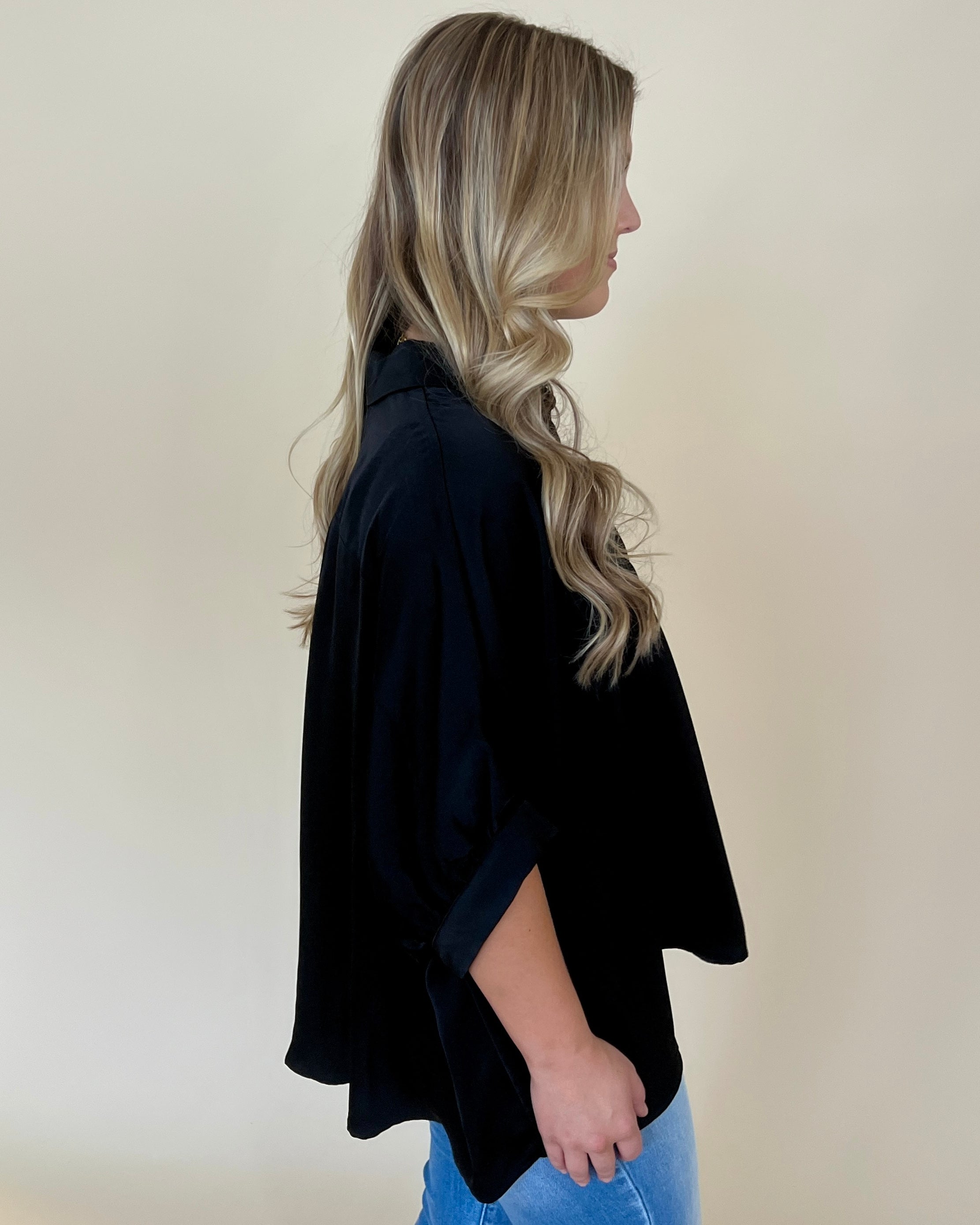 All Up To You Black Satin Button Down Top-Shop-Womens-Boutique-Clothing