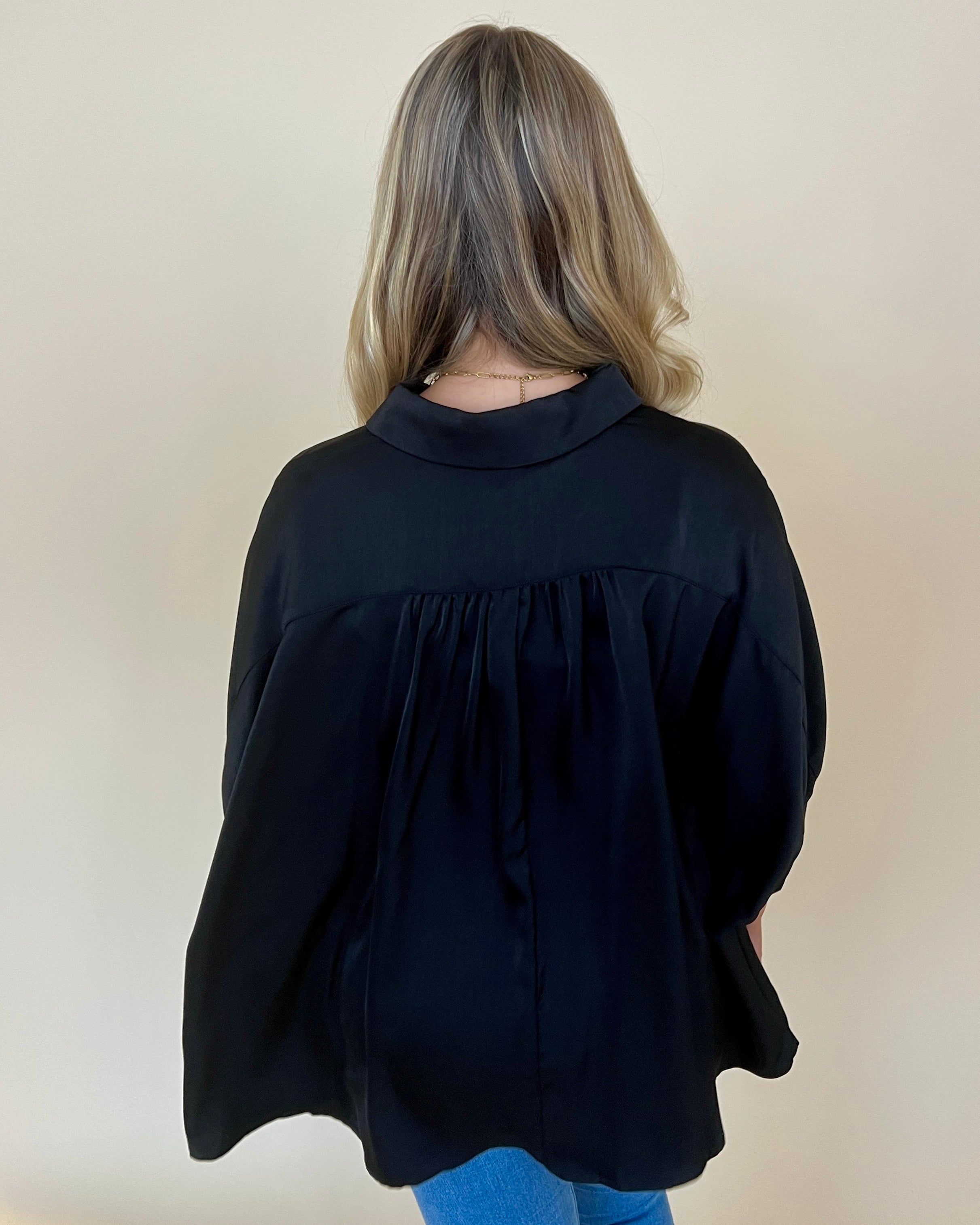 All Up To You Black Satin Button Down Top-Shop-Womens-Boutique-Clothing