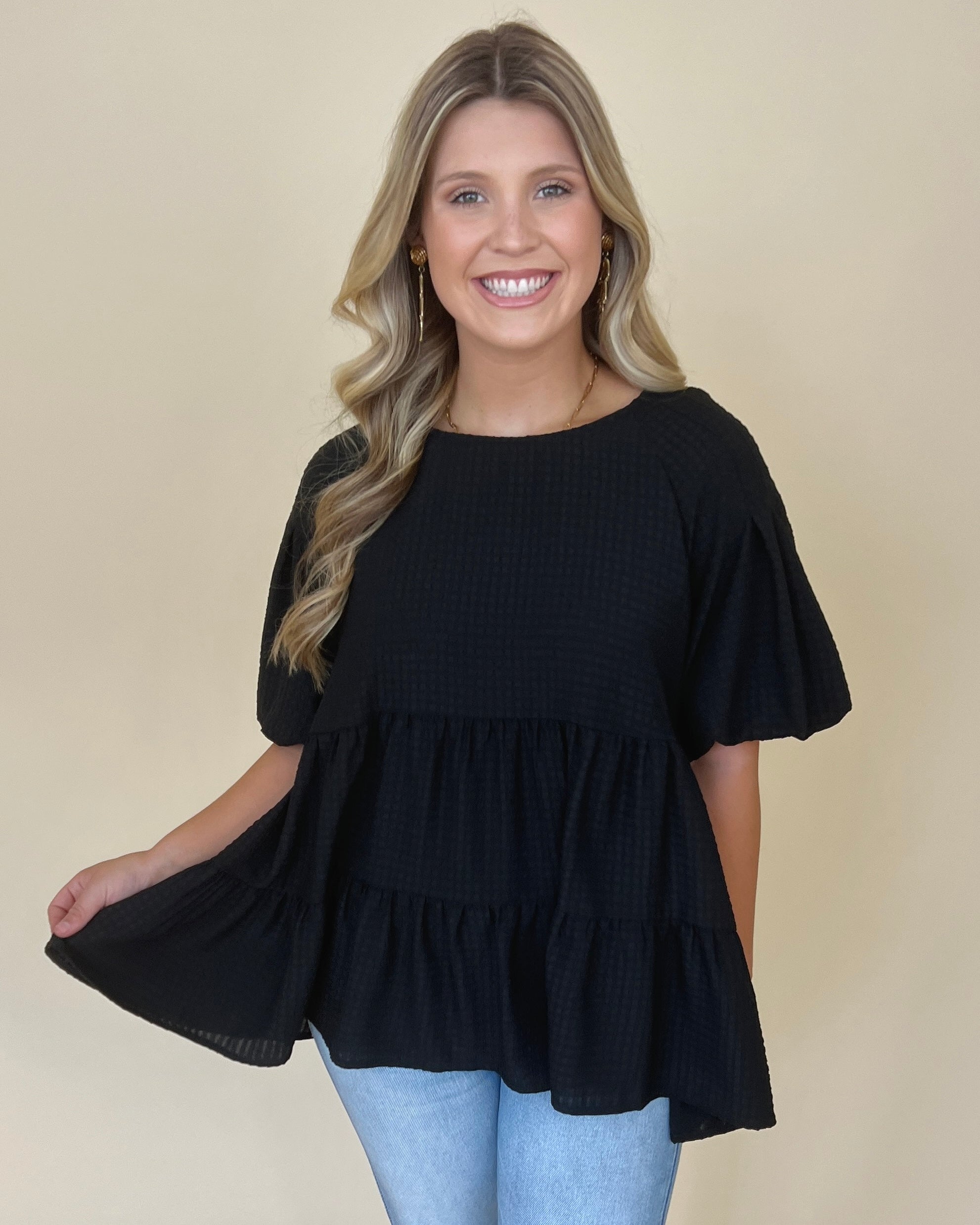 Hope You Know Black Texture Tiered Top-Shop-Womens-Boutique-Clothing