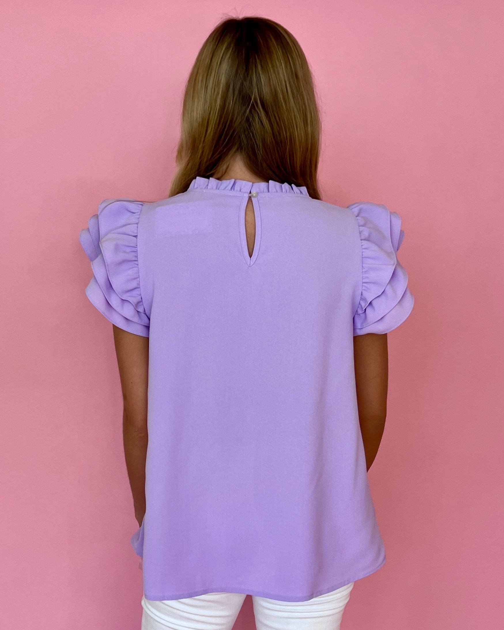 Sweet Daydreams Lavender High Neck Ruffle Sleeve Top-Shop-Womens-Boutique-Clothing