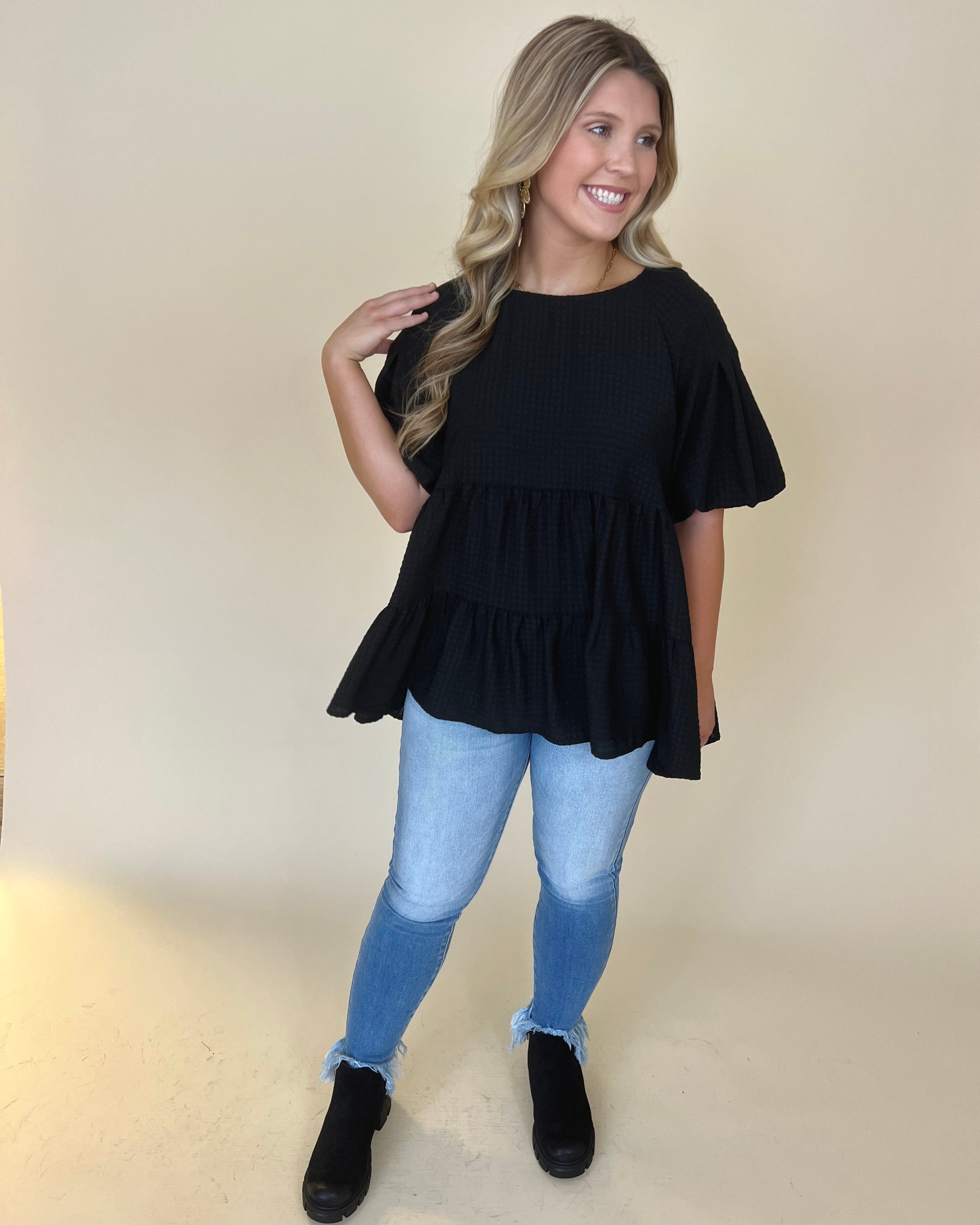 Hope You Know Black Texture Tiered Top-Shop-Womens-Boutique-Clothing