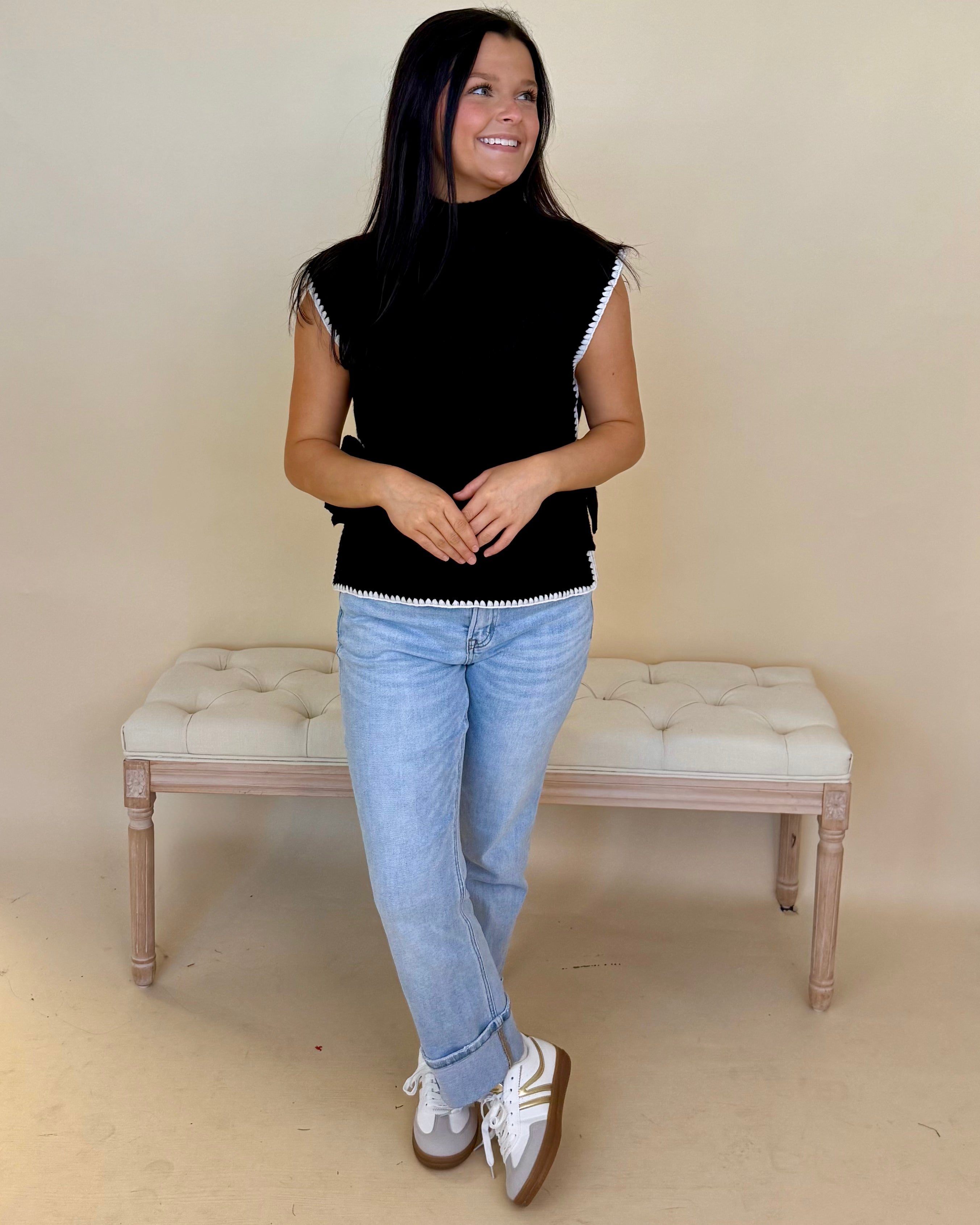 No Compromise Black Mock Stitch Sweater-Shop-Womens-Boutique-Clothing