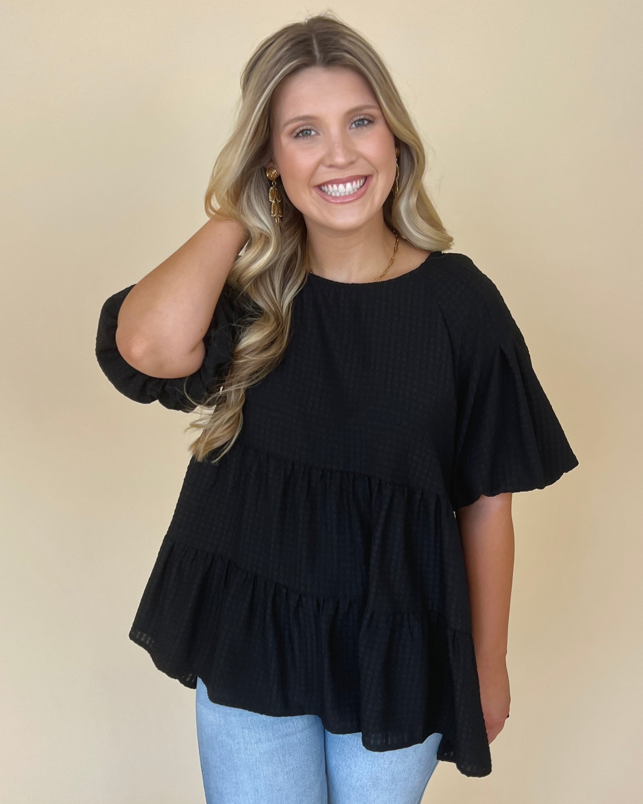Hope You Know Black Texture Tiered Top-Shop-Womens-Boutique-Clothing