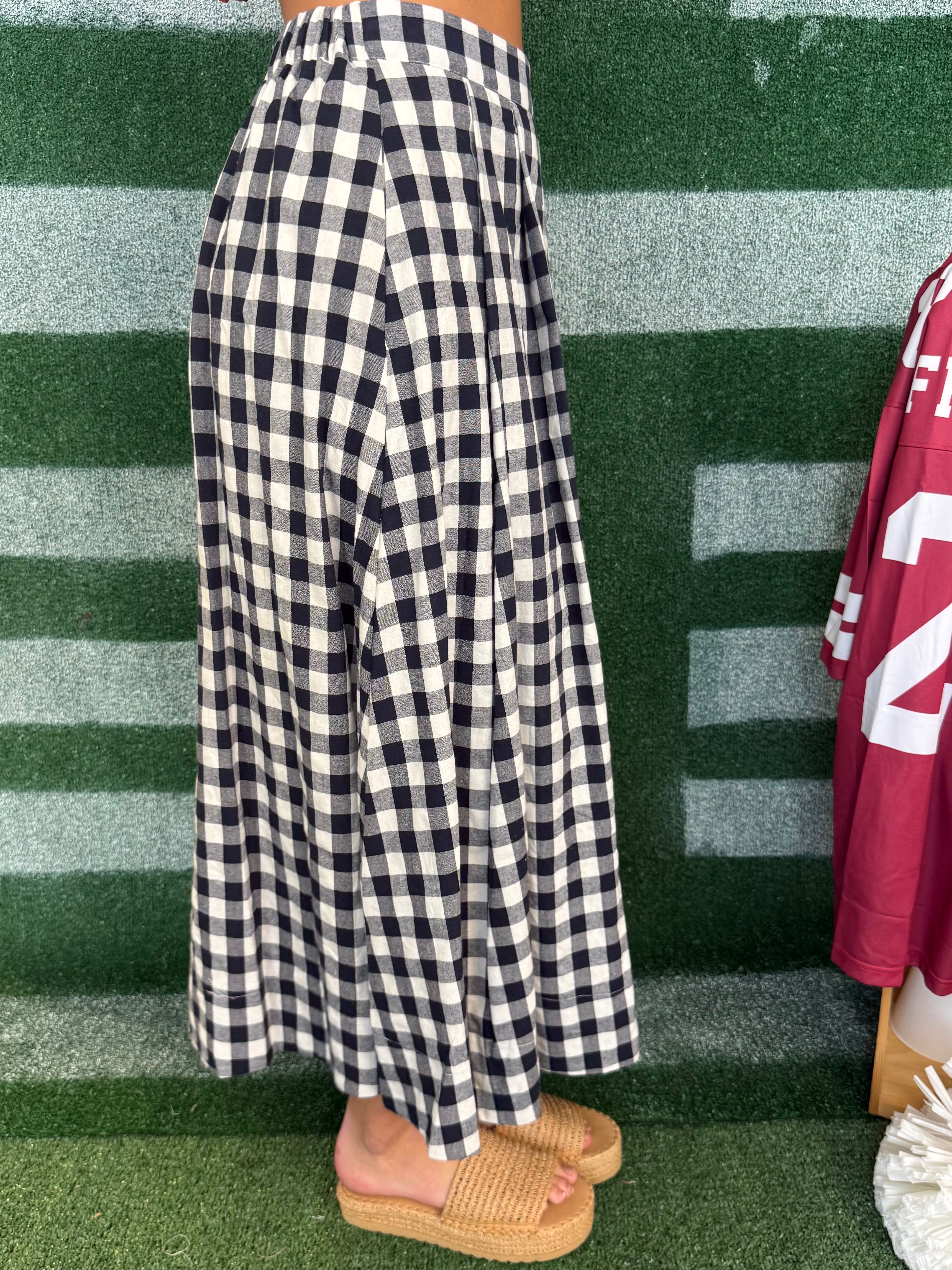 Around Town Navy Gingham Midi Skirt-Shop-Womens-Boutique-Clothing