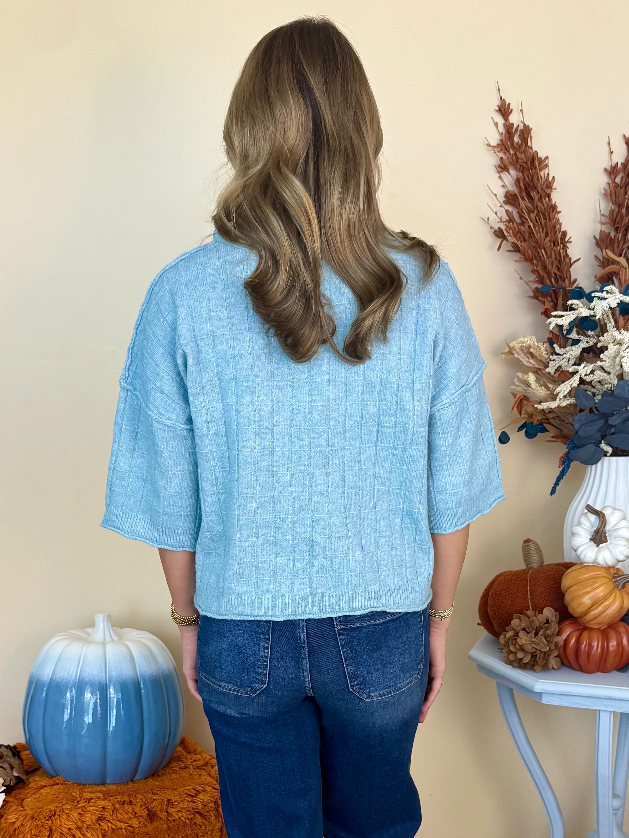 Good Thinking Blue Cropped Neck Ribbed Knit Sweater-Shop-Womens-Boutique-Clothing
