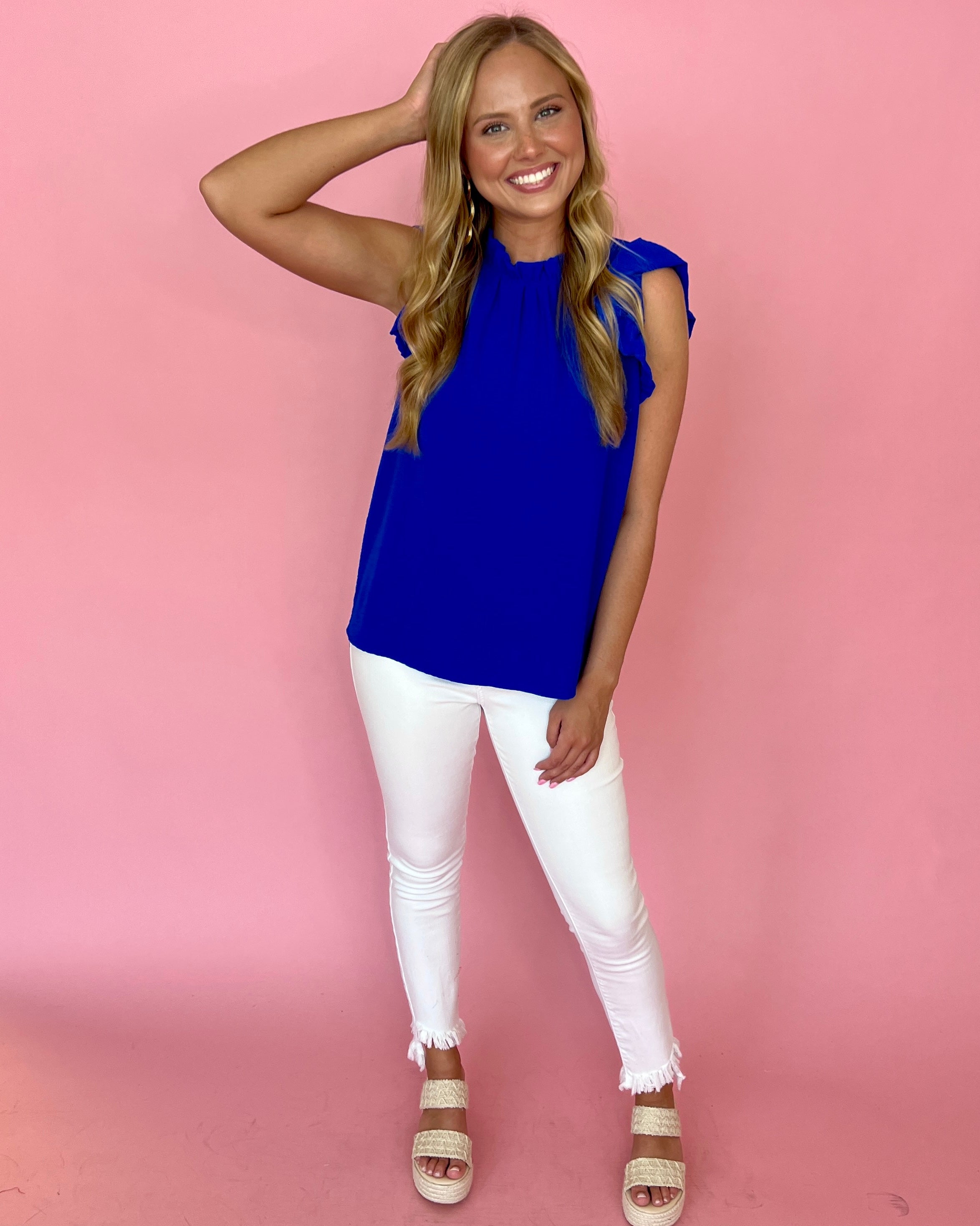 Make A Deal Royal Ruffle Cap Sleeve Top-Shop-Womens-Boutique-Clothing