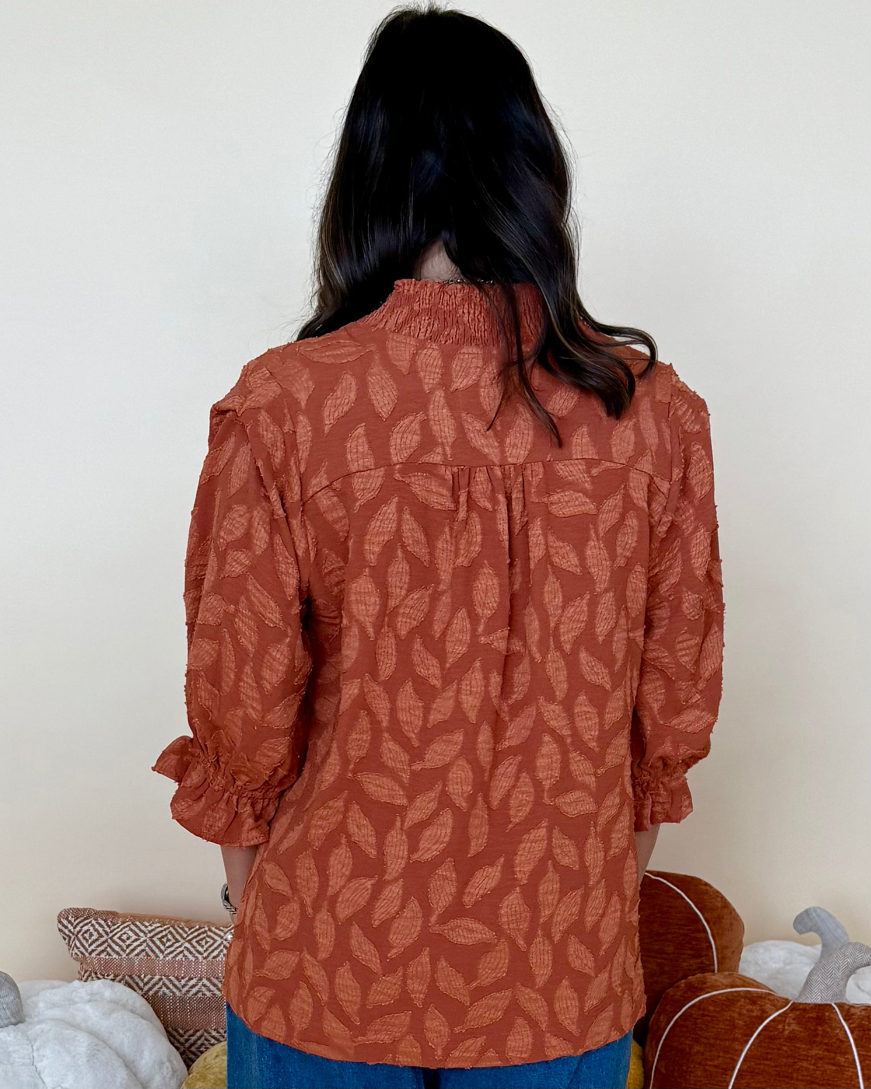 Sunkist Stroll Rust Floral Jacquard Top-Shop-Womens-Boutique-Clothing