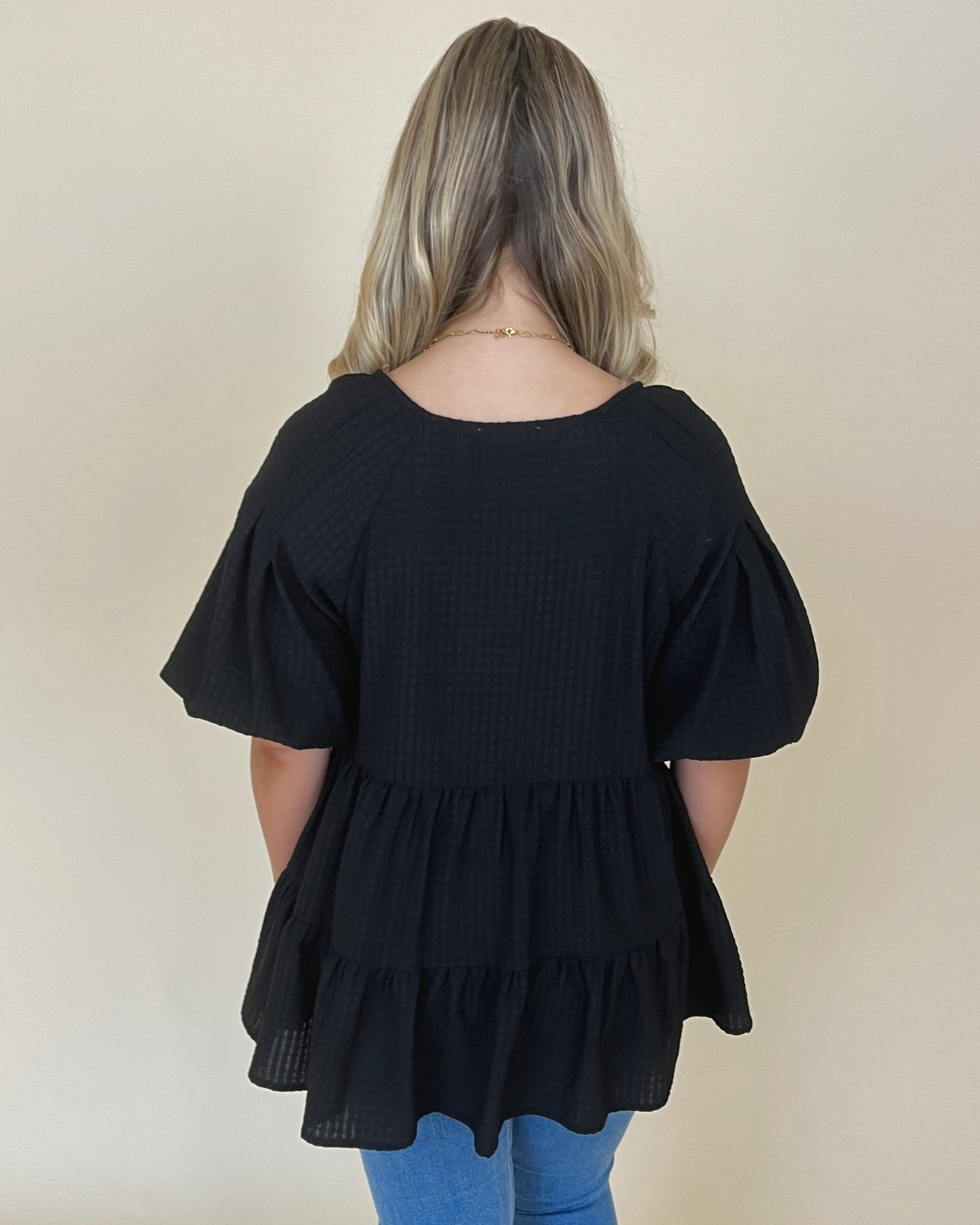 Hope You Know Black Texture Tiered Top-Shop-Womens-Boutique-Clothing