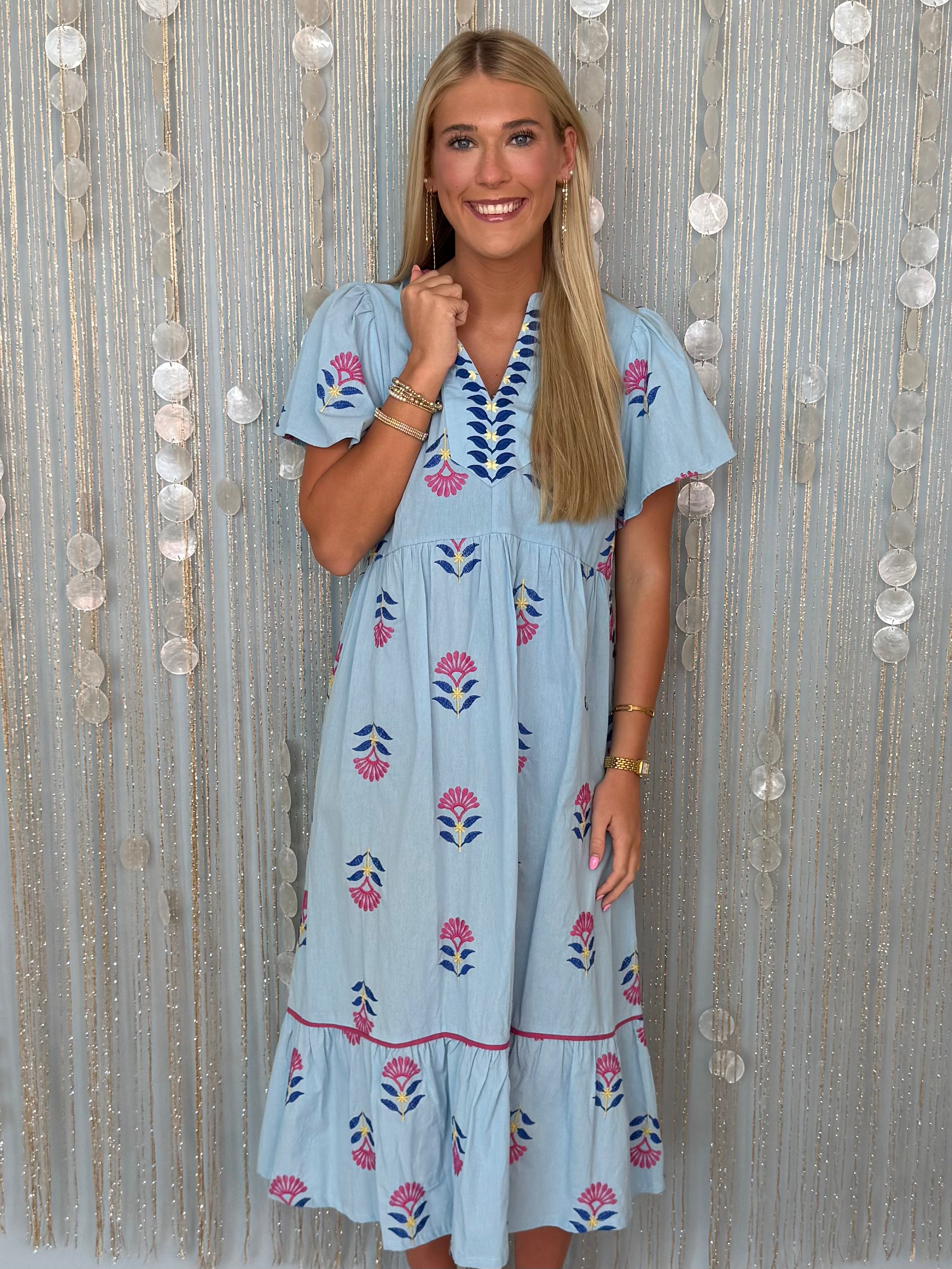Easy Days Peri Blue Embroidered Midi Dress-Shop-Womens-Boutique-Clothing