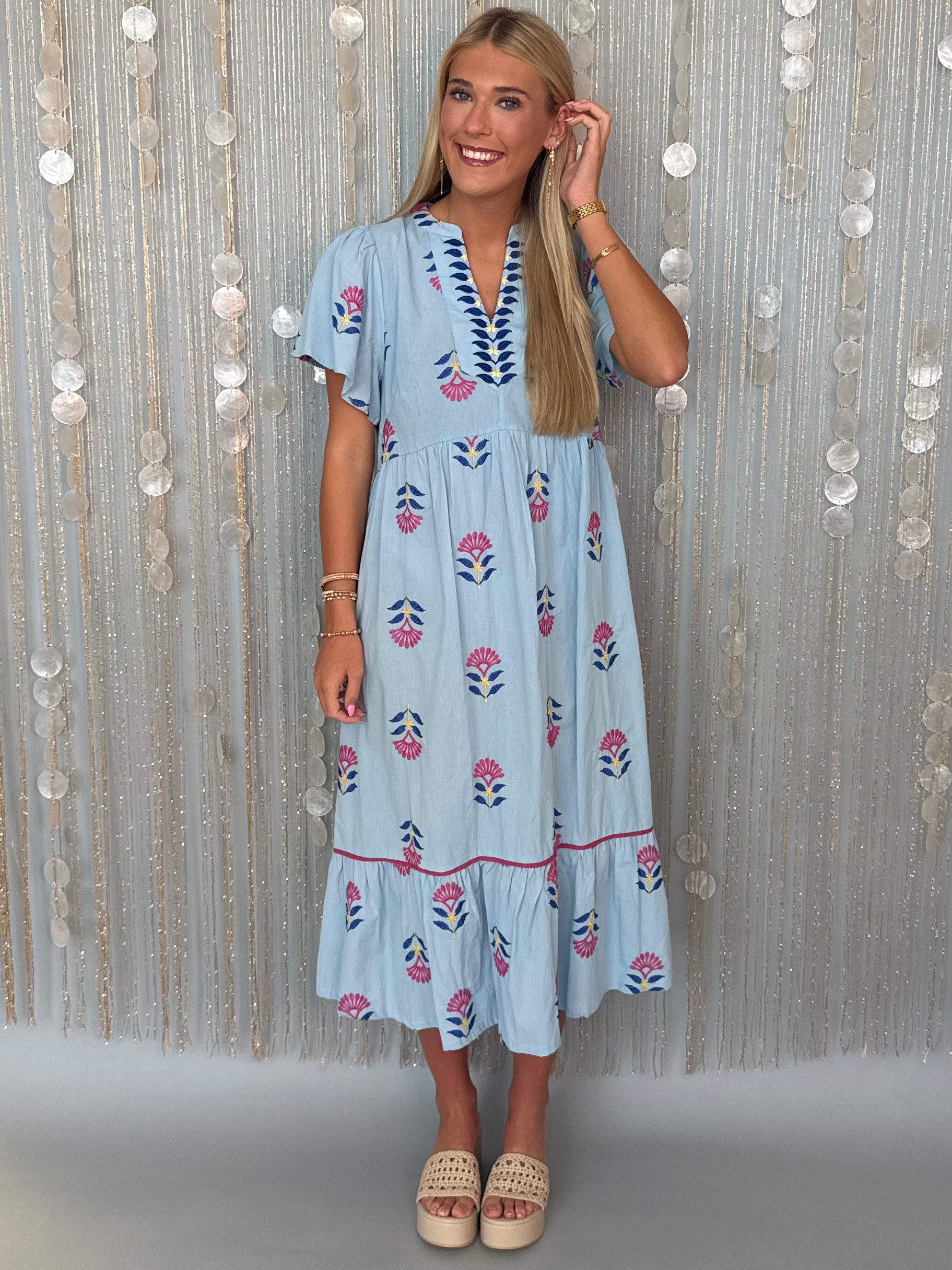 Easy Days Peri Blue Embroidered Midi Dress-Shop-Womens-Boutique-Clothing