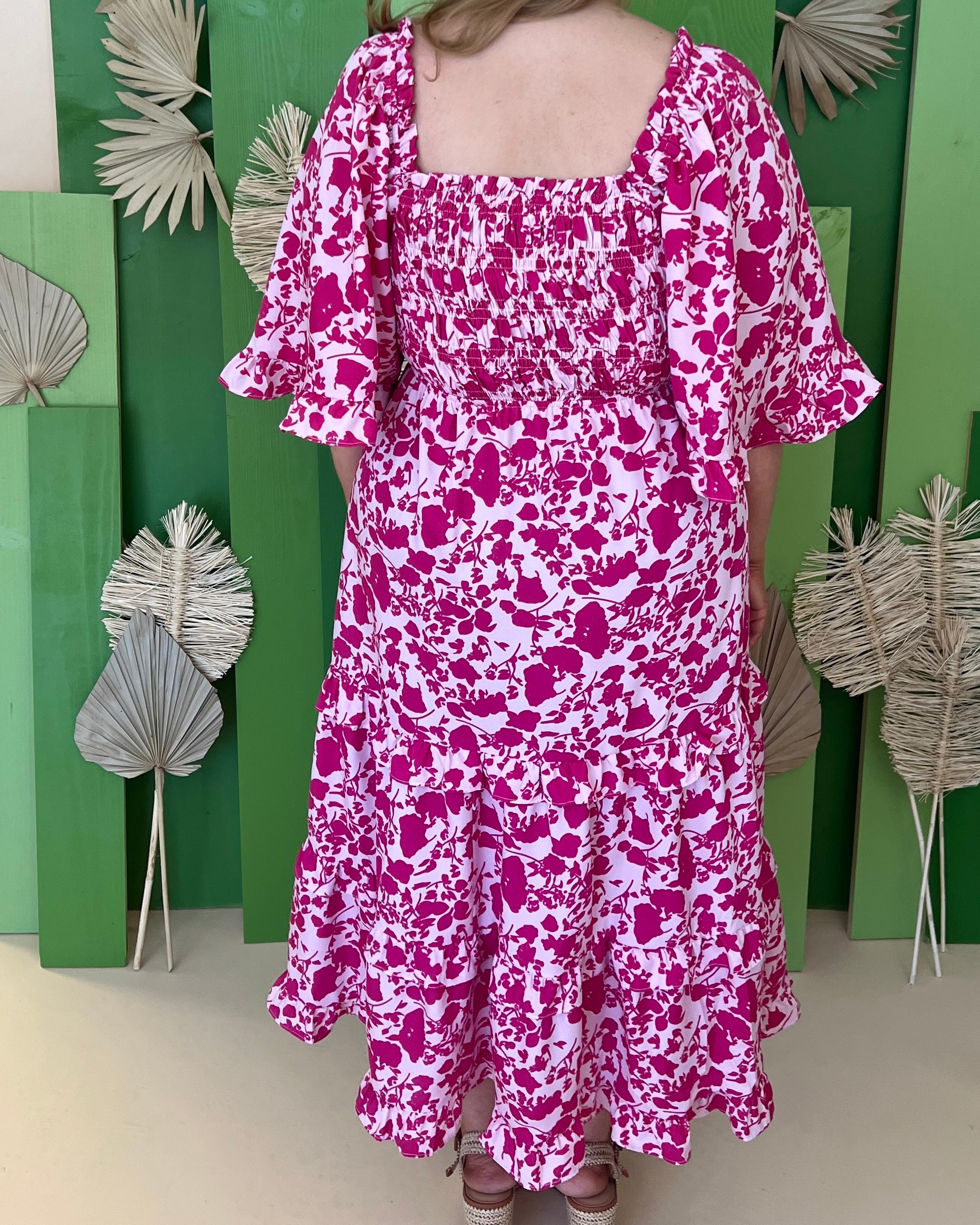 Springtime Pink Plus Smocked Midi Dress-Shop-Womens-Boutique-Clothing
