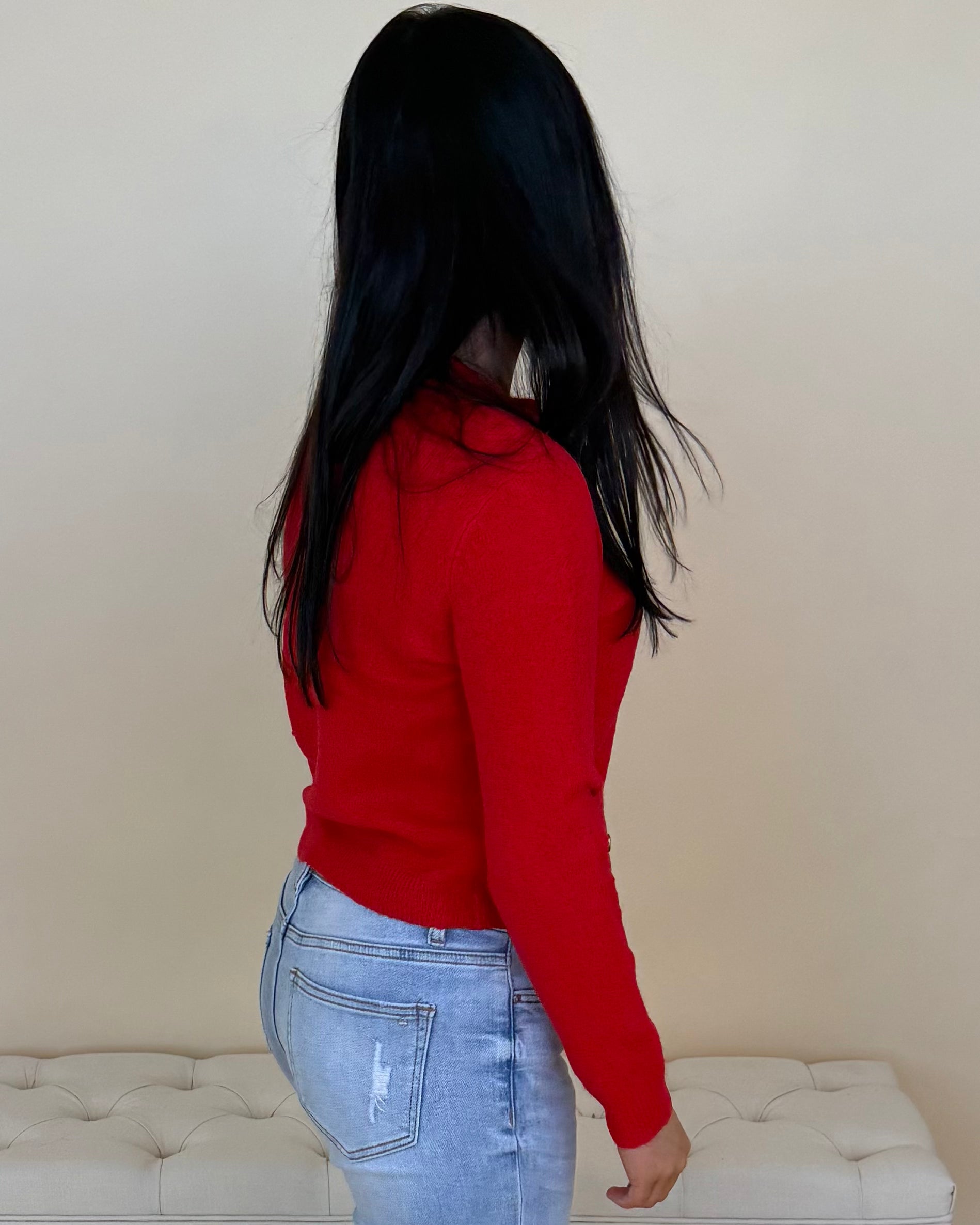 Each Their Own Red Bow Button Cardigan-Shop-Womens-Boutique-Clothing