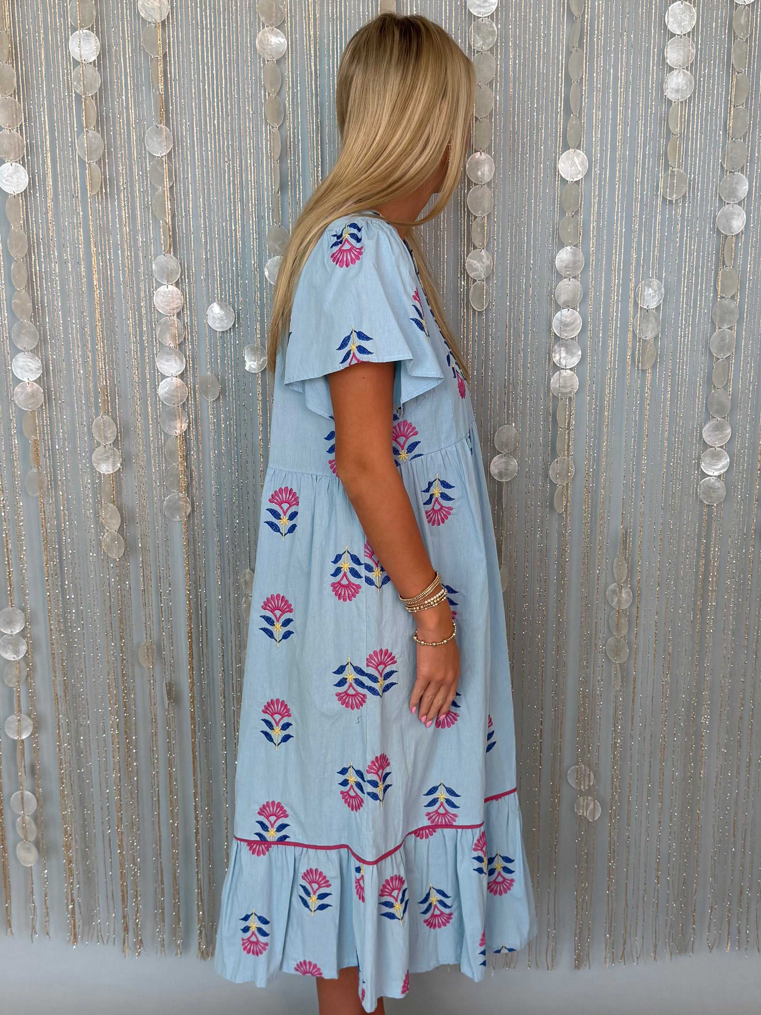 Easy Days Peri Blue Embroidered Midi Dress-Shop-Womens-Boutique-Clothing