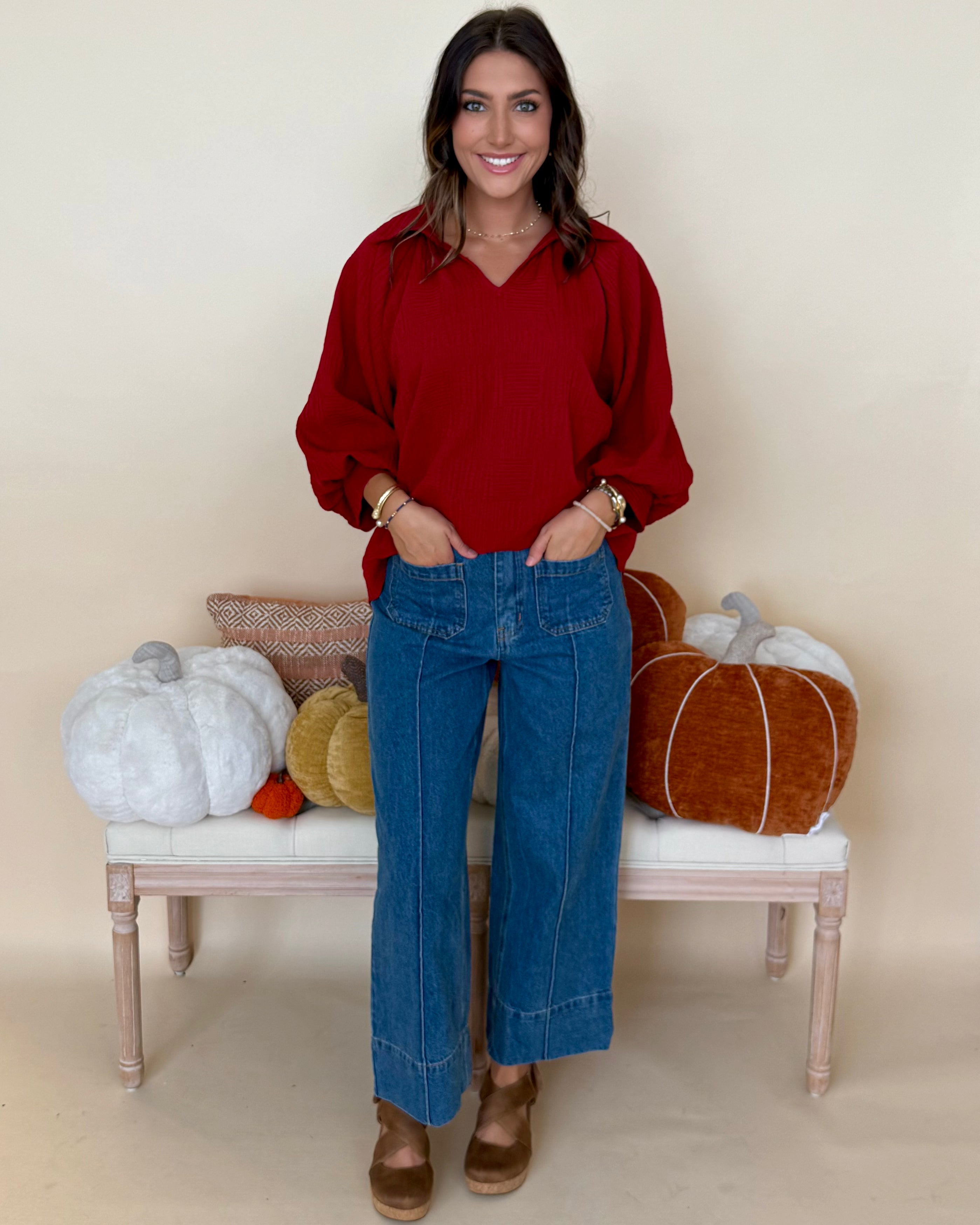 Falling Leaves Crimson Scallop Top-Shop-Womens-Boutique-Clothing