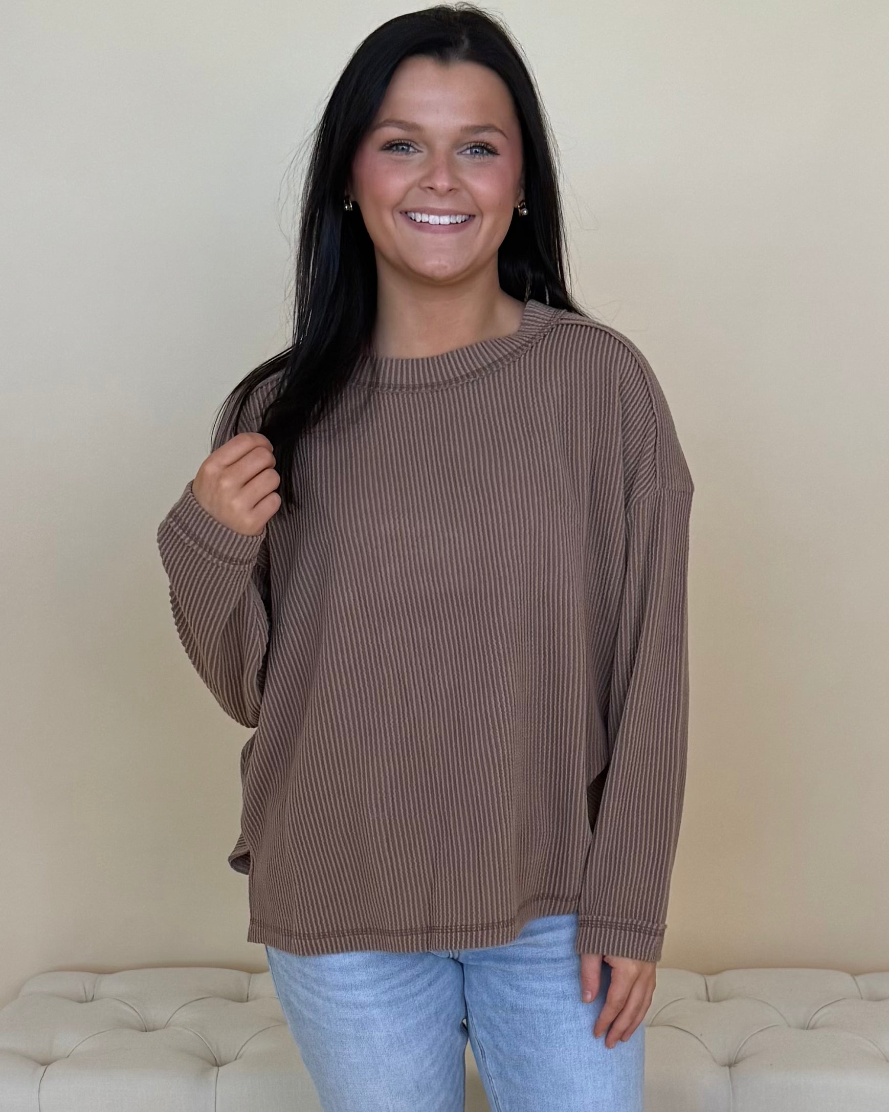 Truth Be Told Mocha Ribbed Top-Shop-Womens-Boutique-Clothing