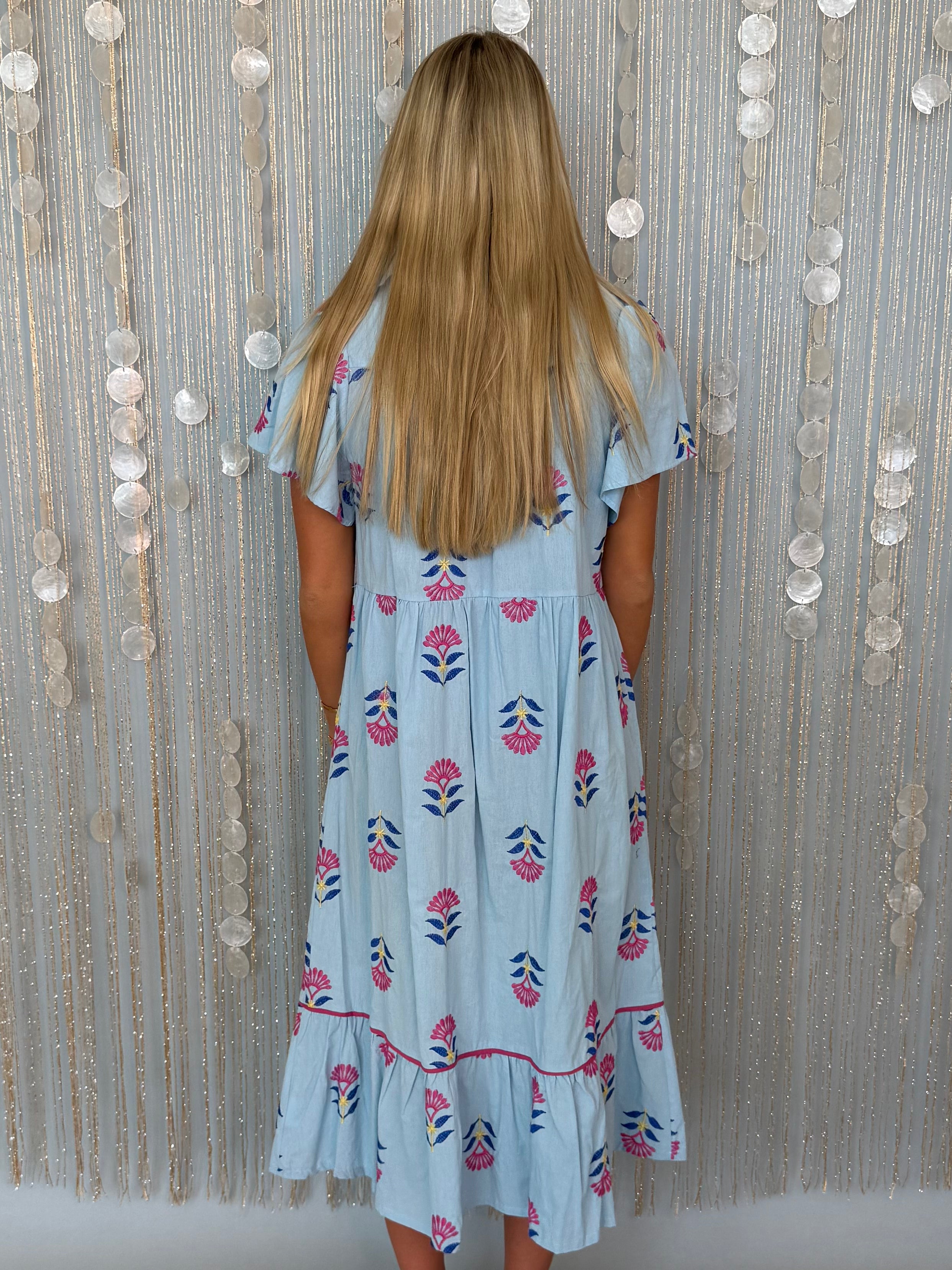 Easy Days Peri Blue Embroidered Midi Dress-Shop-Womens-Boutique-Clothing