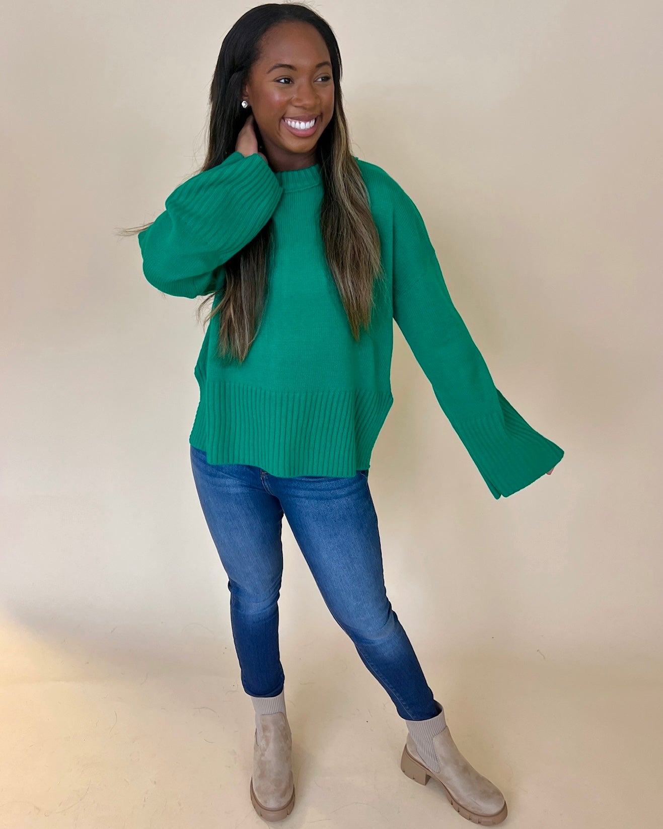 Just So You Kelly Green Knit Sweater-Shop-Womens-Boutique-Clothing