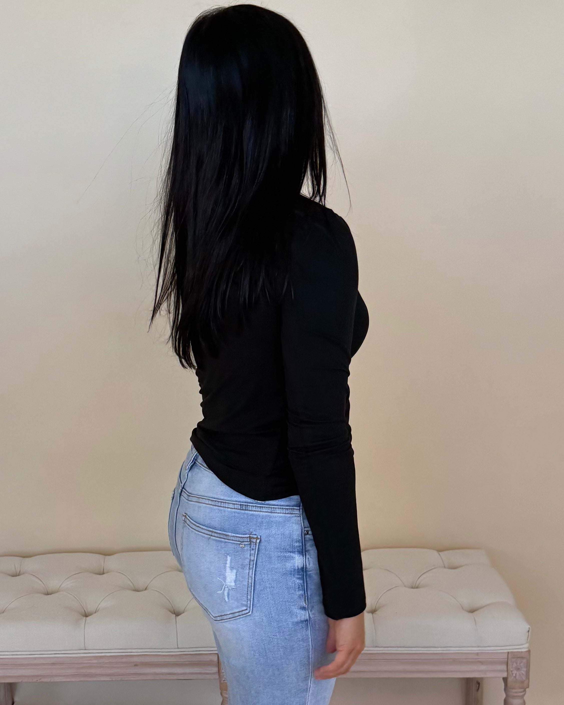 Clean Cut Black Mock Neck Top-Shop-Womens-Boutique-Clothing