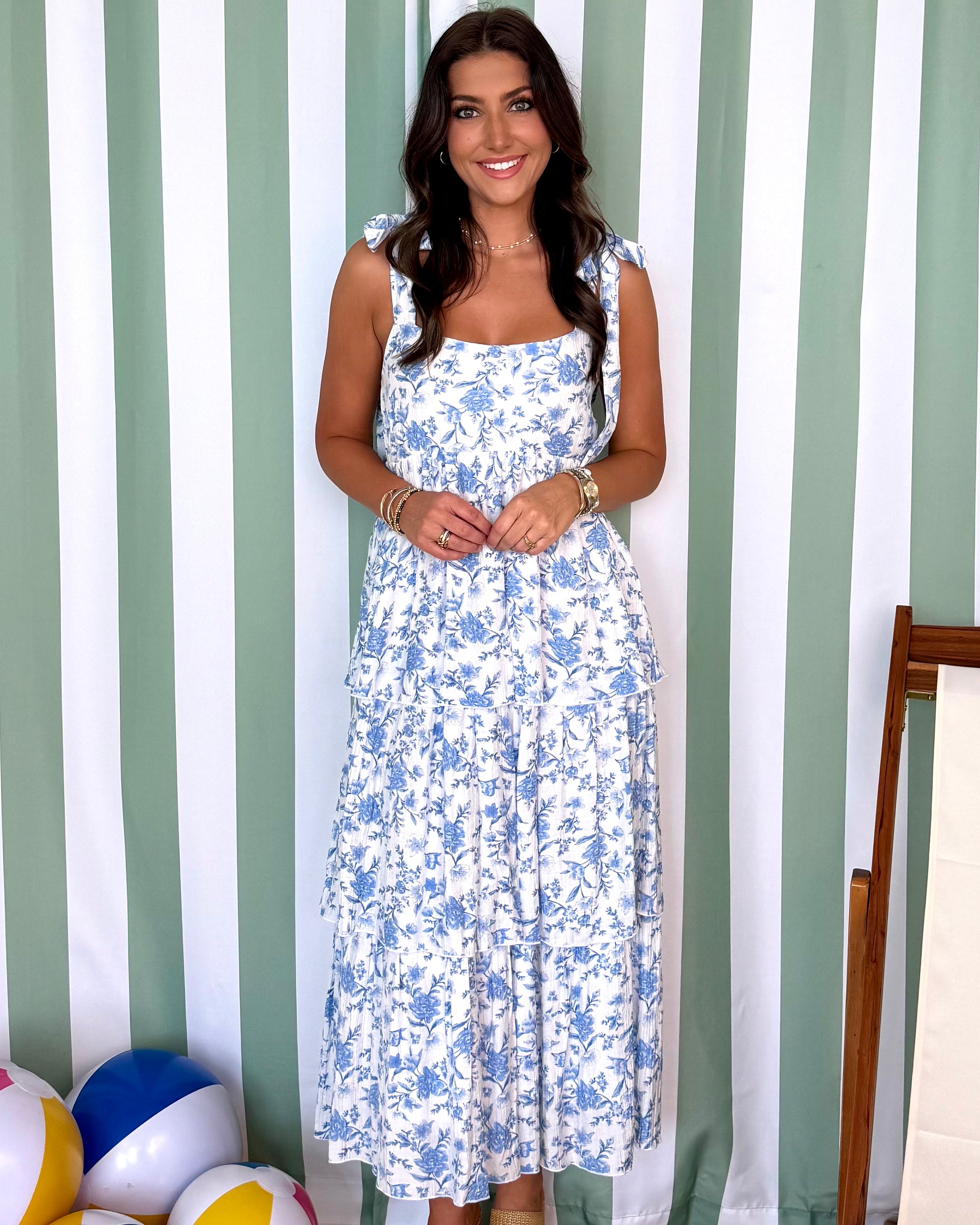 Sunday Dreaming Blue Floral Ruffle Midi Dress-Shop-Womens-Boutique-Clothing