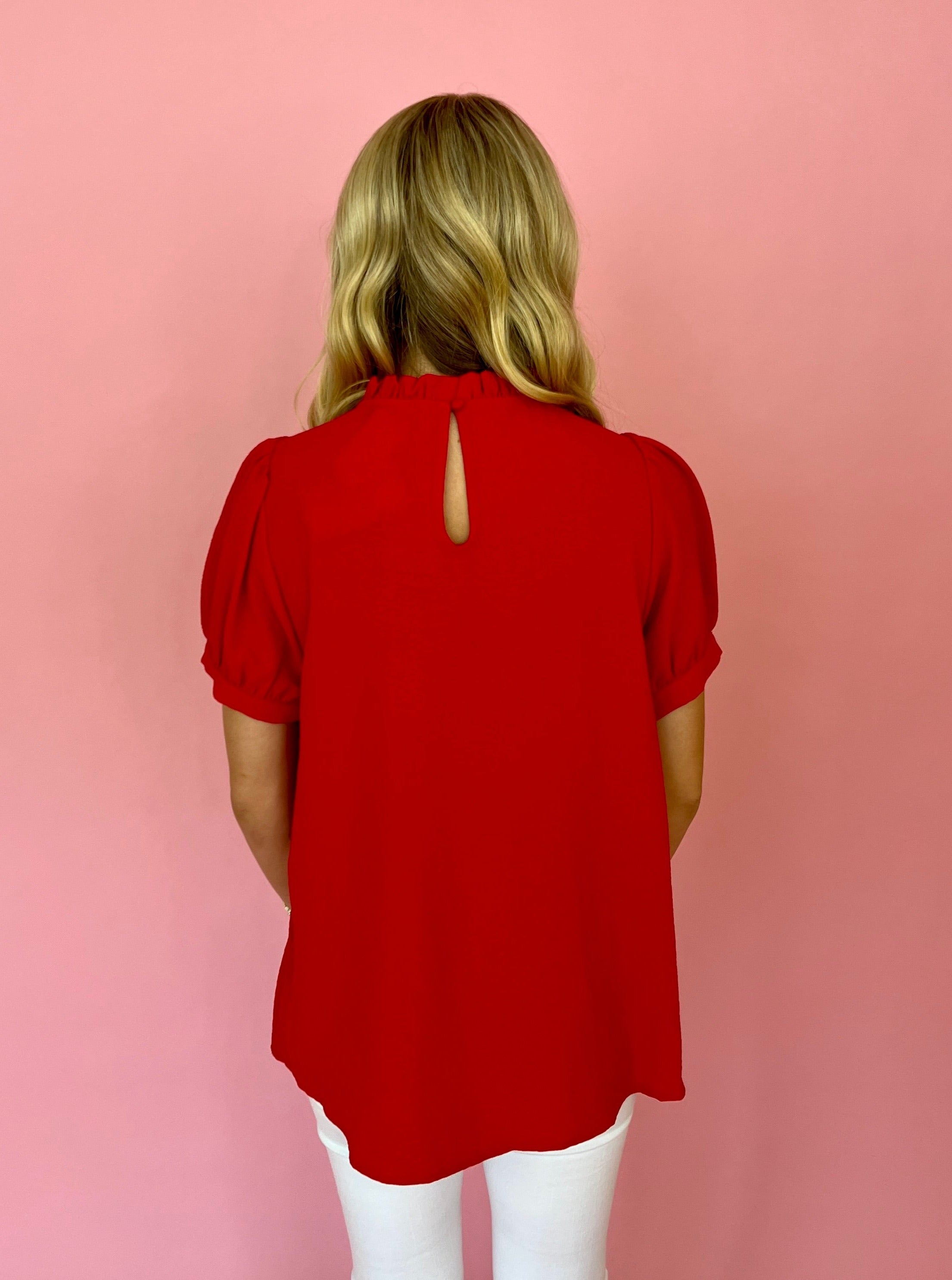 Brighter Days Ahead Tomato Red Puff Sleeve High Neck Top-Shop-Womens-Boutique-Clothing