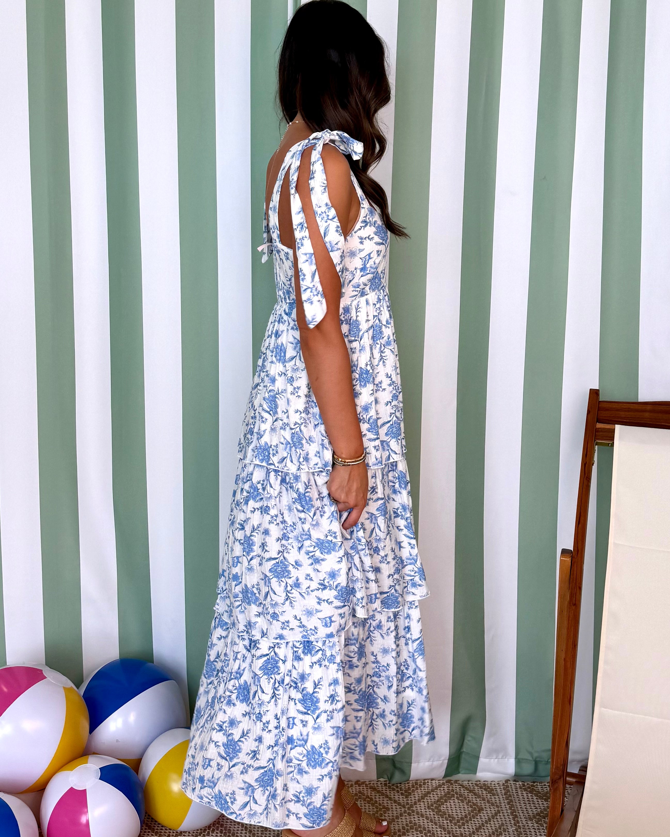 Sunday Dreaming Blue Floral Ruffle Midi Dress-Shop-Womens-Boutique-Clothing