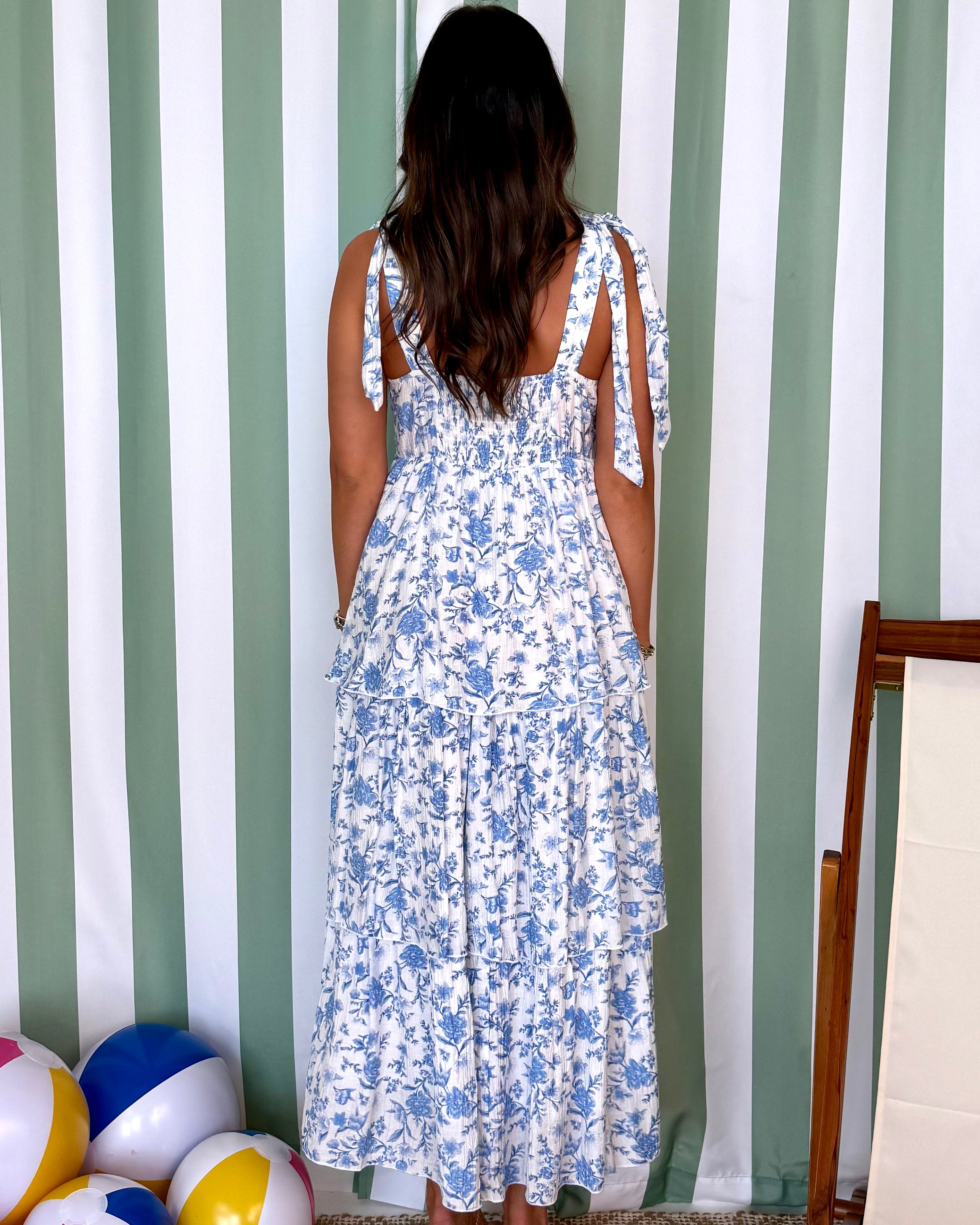 Sunday Dreaming Blue Floral Ruffle Midi Dress-Shop-Womens-Boutique-Clothing