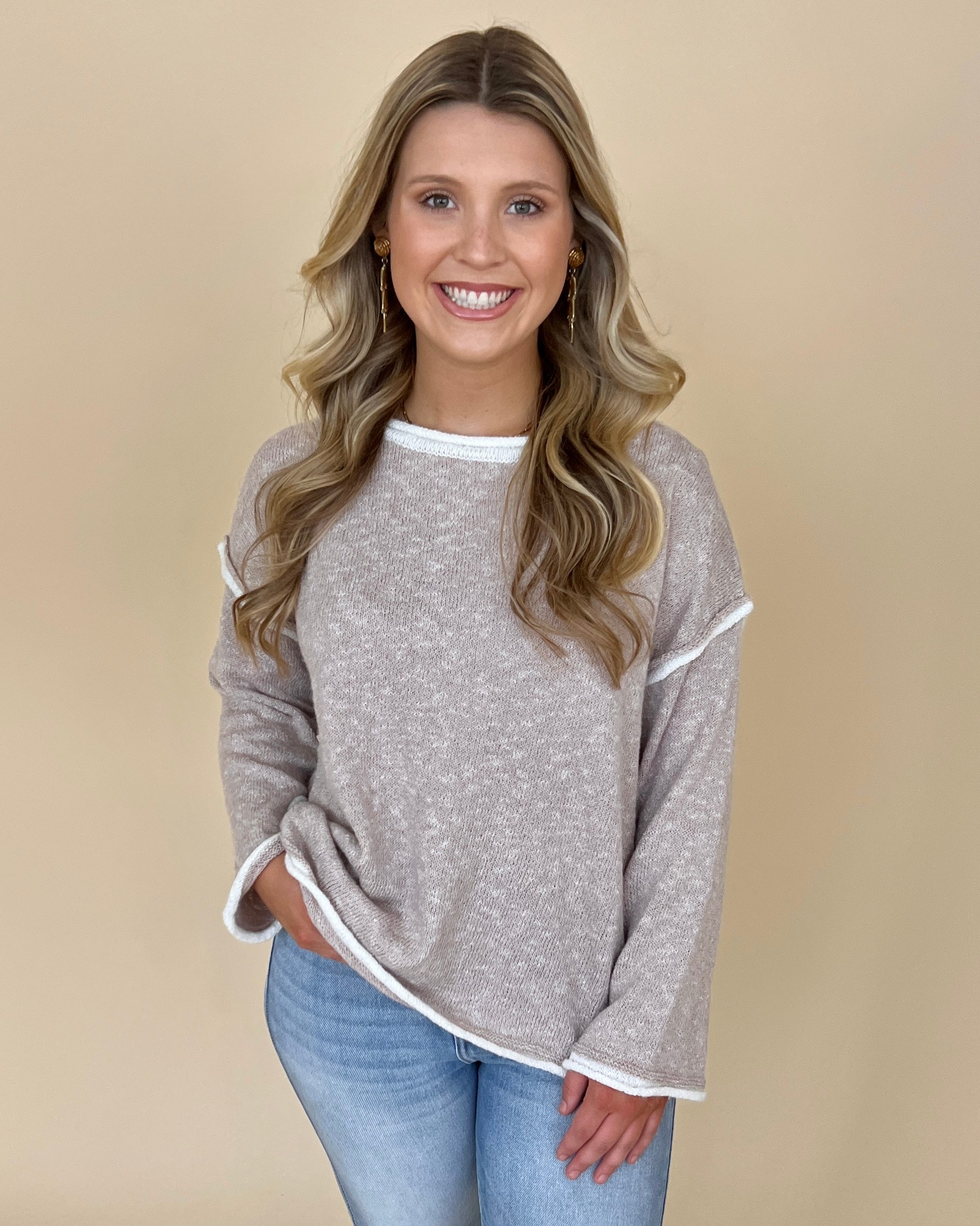 Perfect Day Oatmeal Contrast Detail Sweater-Shop-Womens-Boutique-Clothing