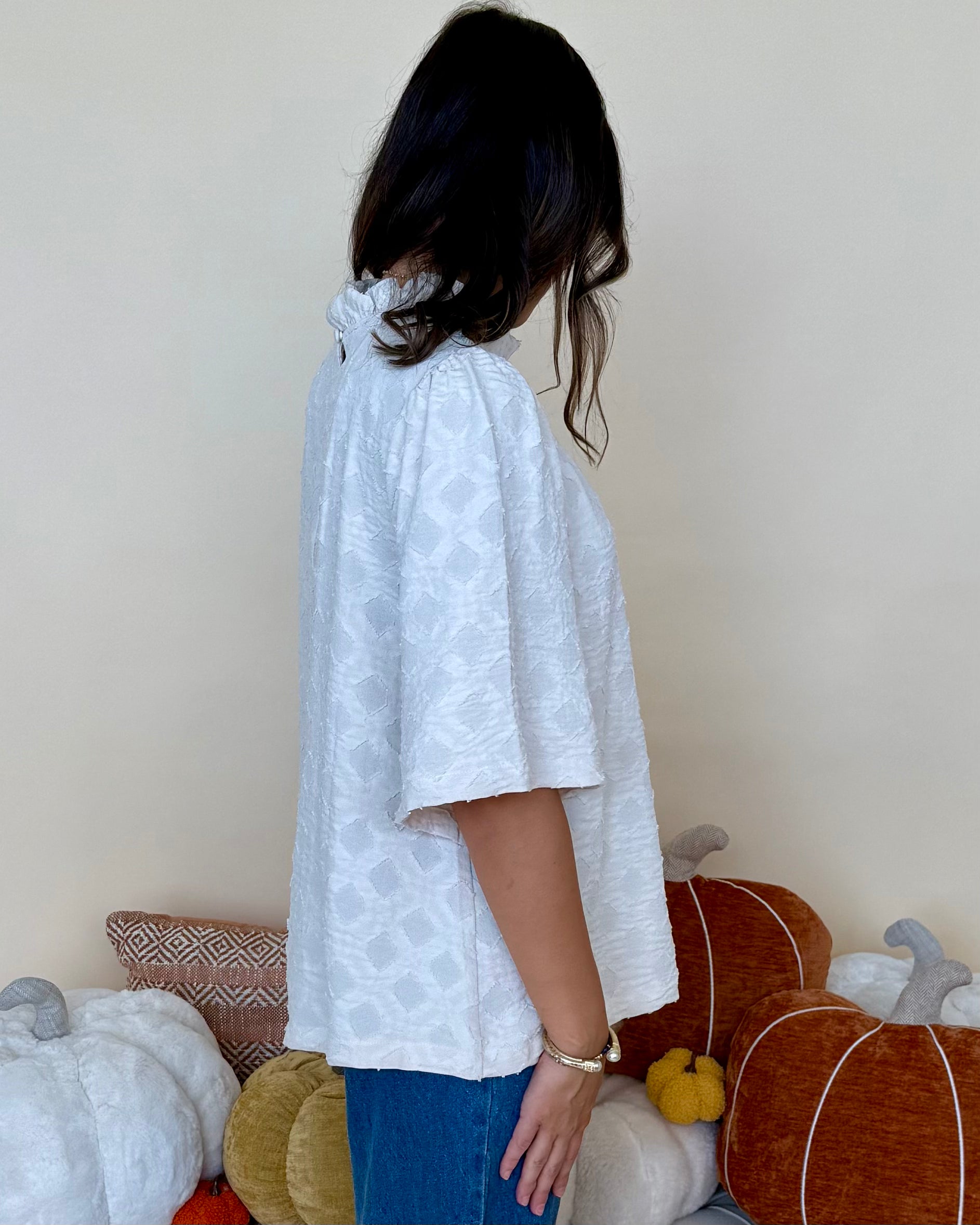 Look Your Best Cream Jacquard Ruffle Top-Shop-Womens-Boutique-Clothing