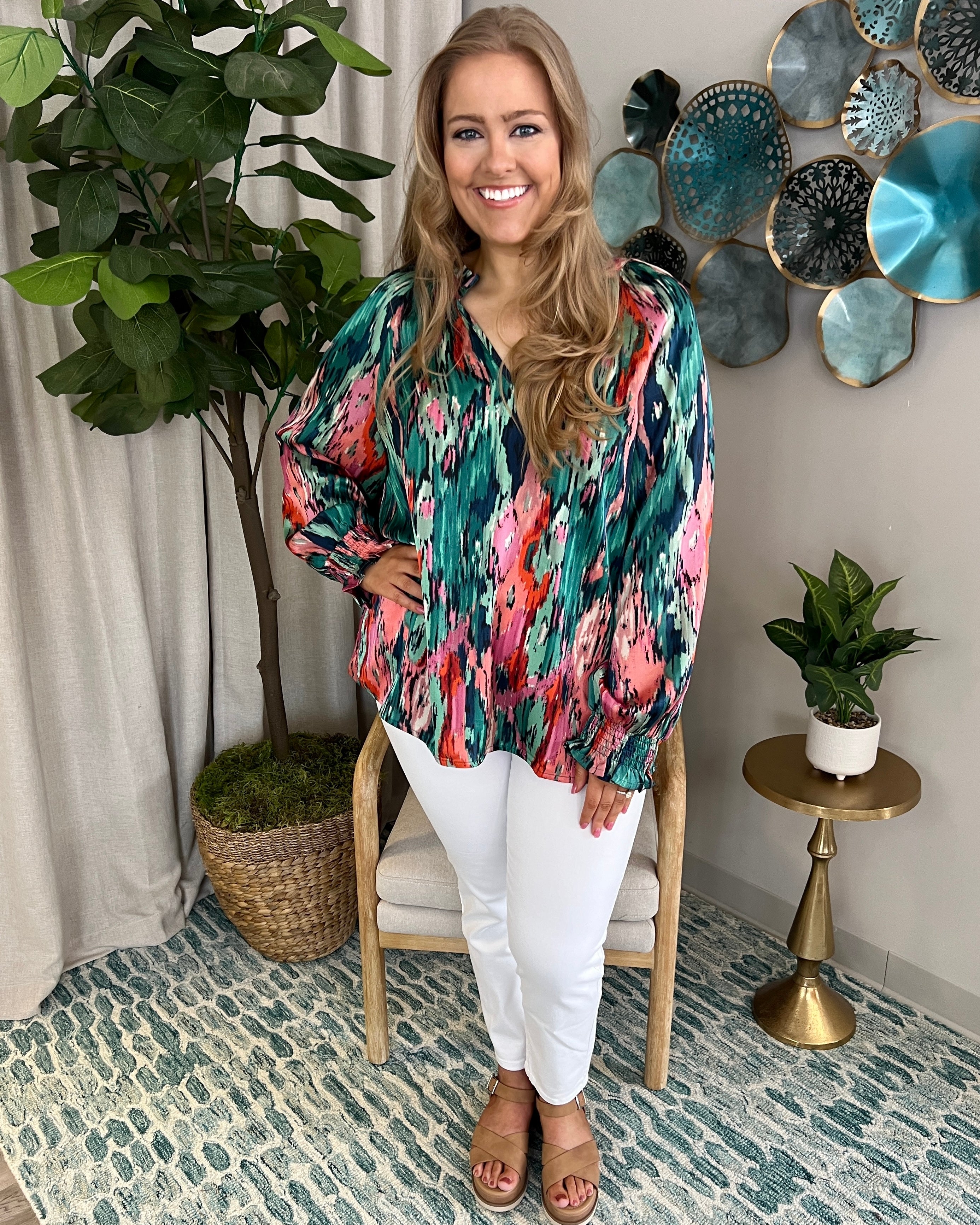 Quick Decision Green/Pink Plus Watercolor Top-Shop-Womens-Boutique-Clothing