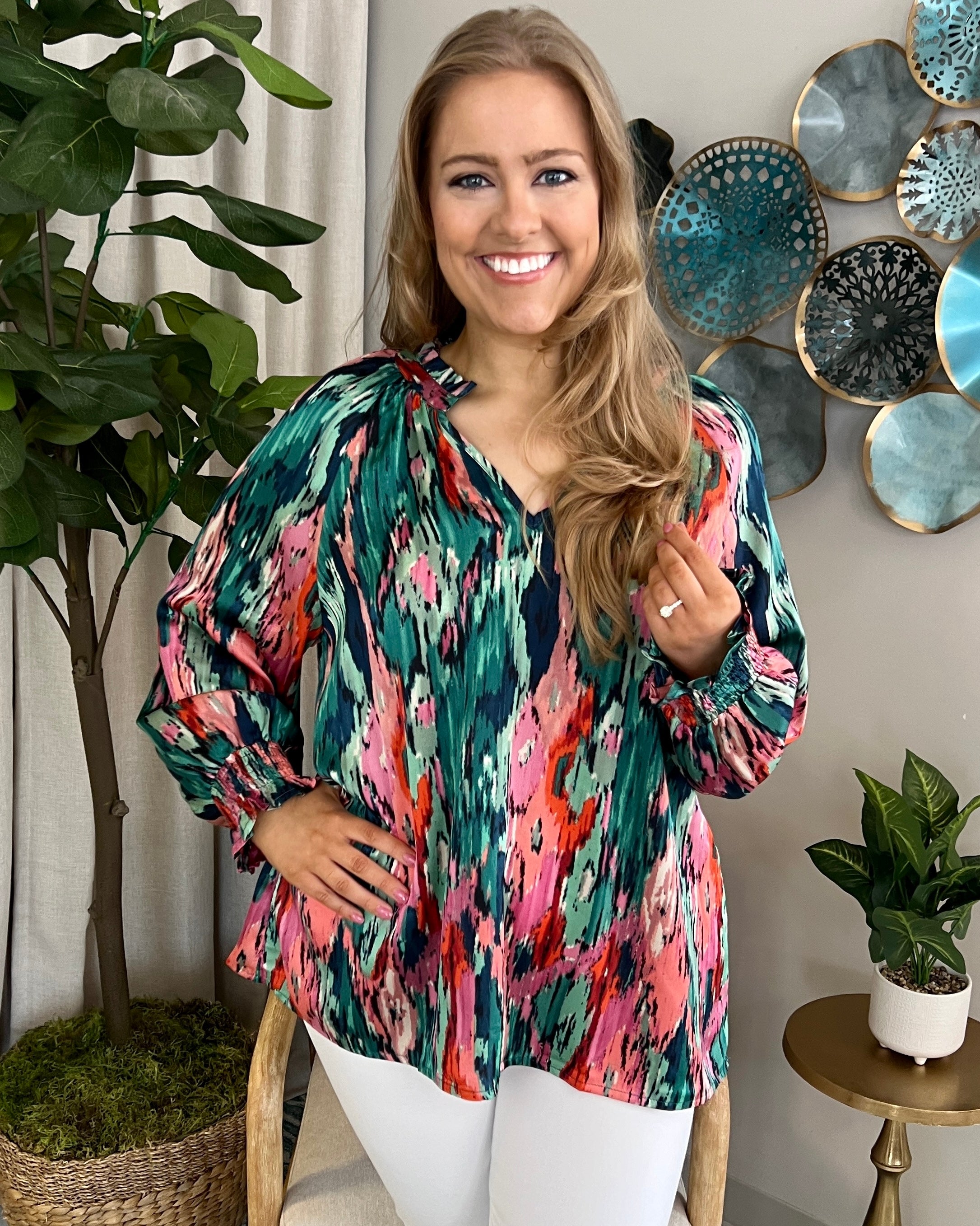 Quick Decision Green/Pink Plus Watercolor Top-Shop-Womens-Boutique-Clothing