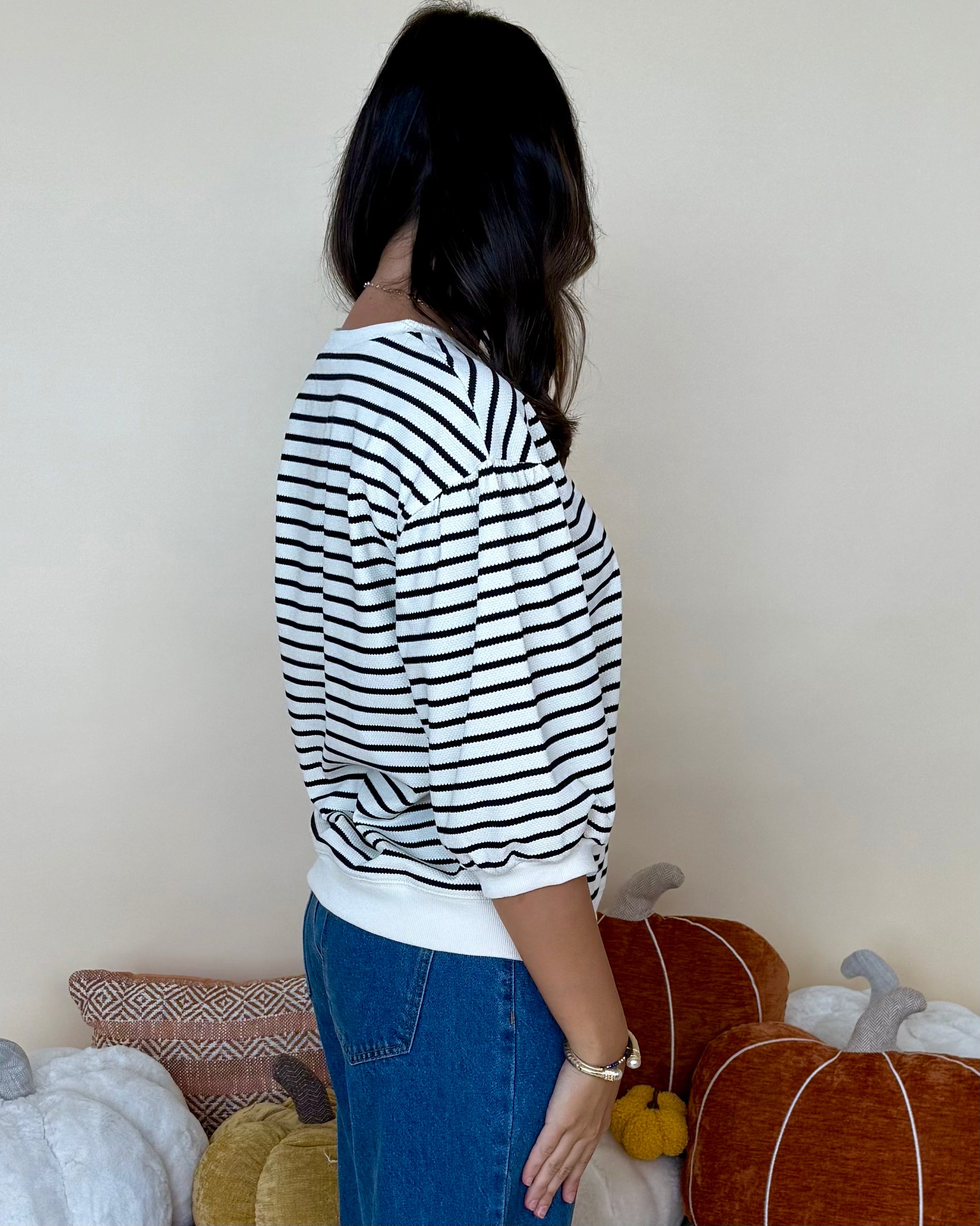 New Day Black/Natural Striped Top-Shop-Womens-Boutique-Clothing