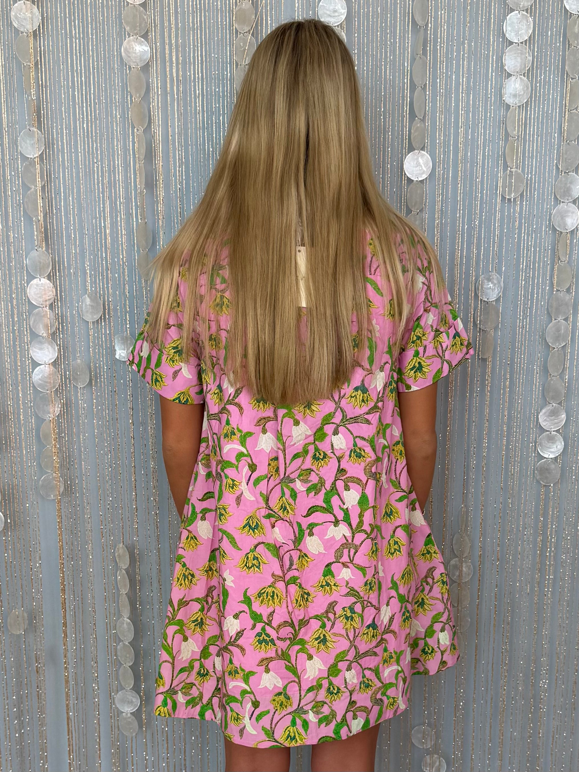 No Timeline Pink Botanical Print Button Front Dress-Shop-Womens-Boutique-Clothing