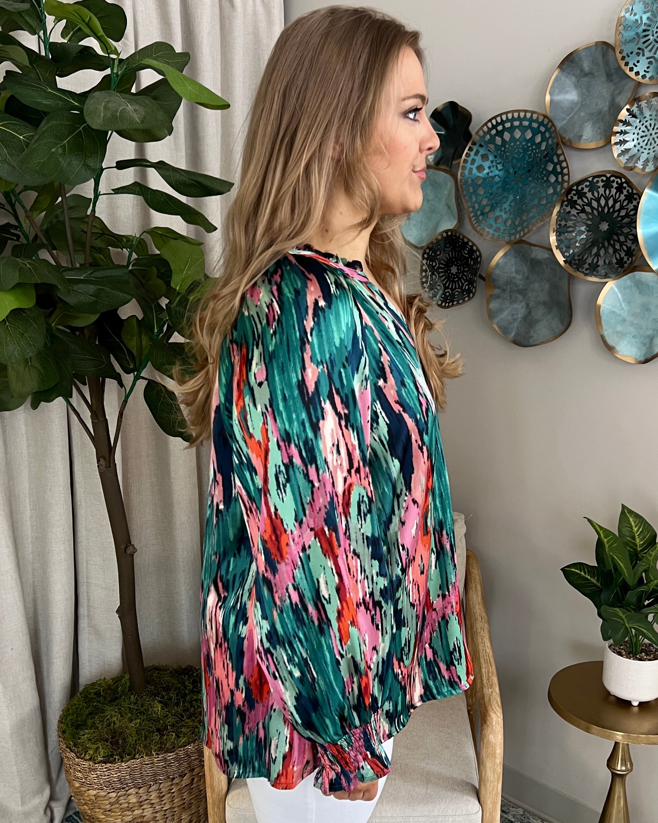 Quick Decision Green/Pink Plus Watercolor Top-Shop-Womens-Boutique-Clothing