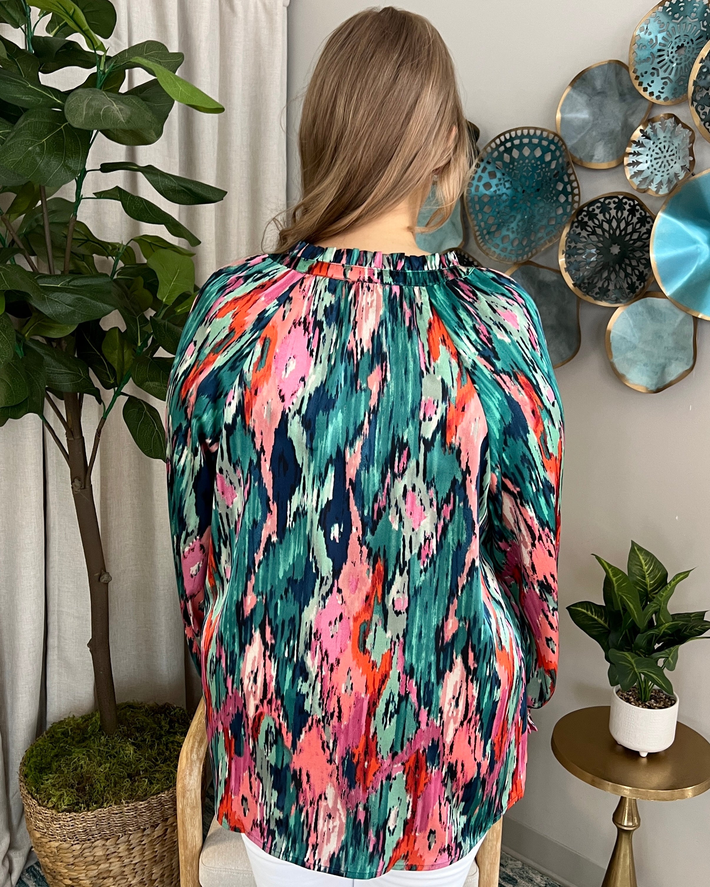 Quick Decision Green/Pink Plus Watercolor Top-Shop-Womens-Boutique-Clothing