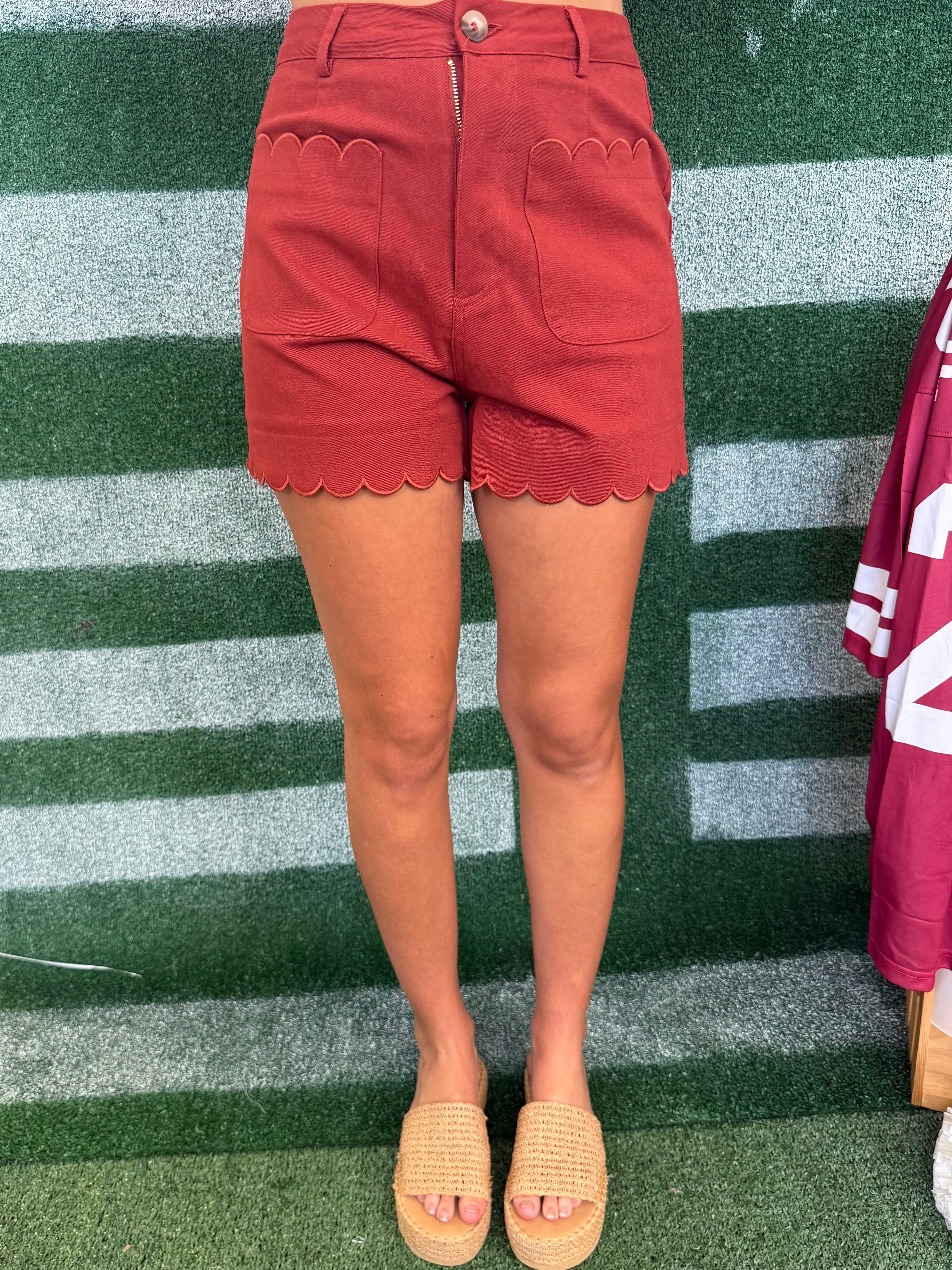Lovely Illusion Brick Scalloped Front Pocket Shorts-Shop-Womens-Boutique-Clothing