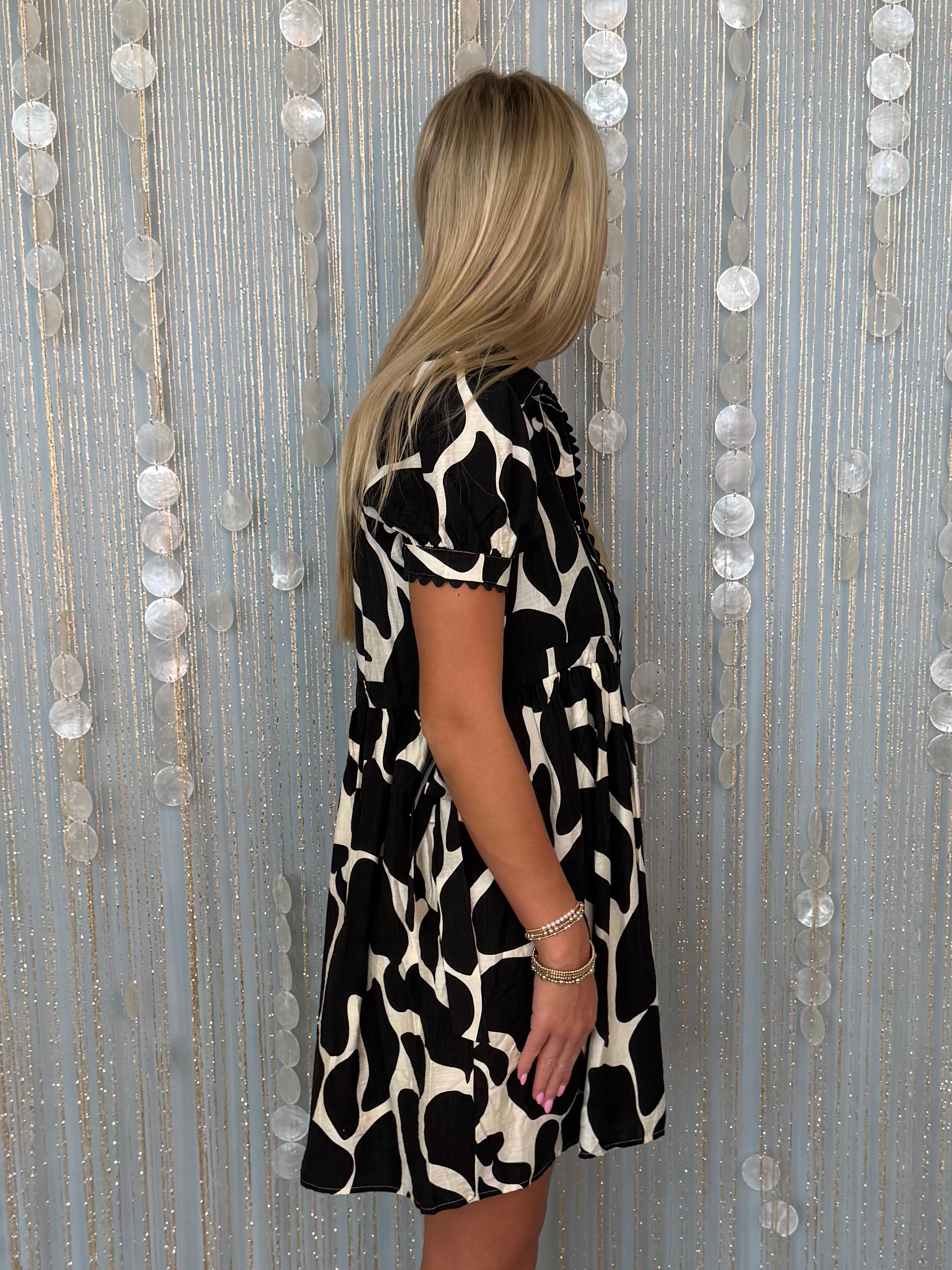 Only Rules Black/Ivory Giraffe Print Dress-Shop-Womens-Boutique-Clothing